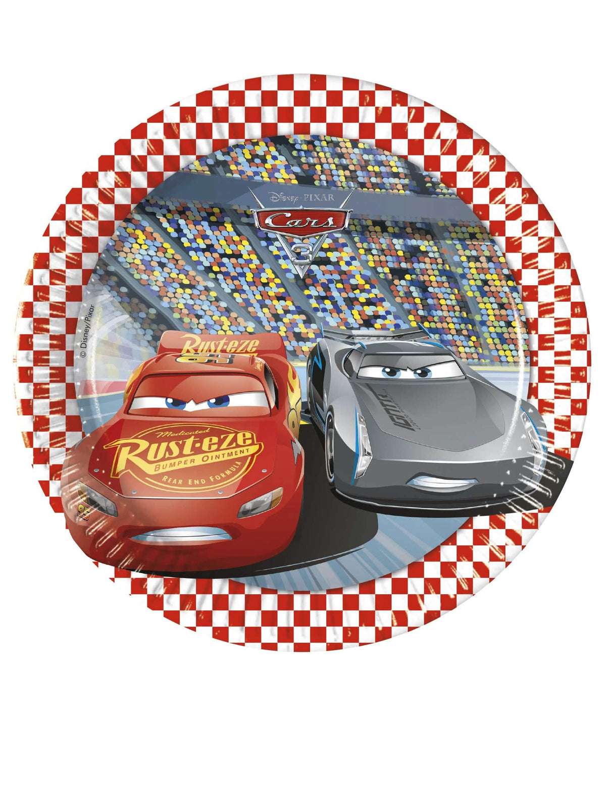 Papírové talíře Cars 3 pro dítě červená a šedá s kostkovaným okrajem