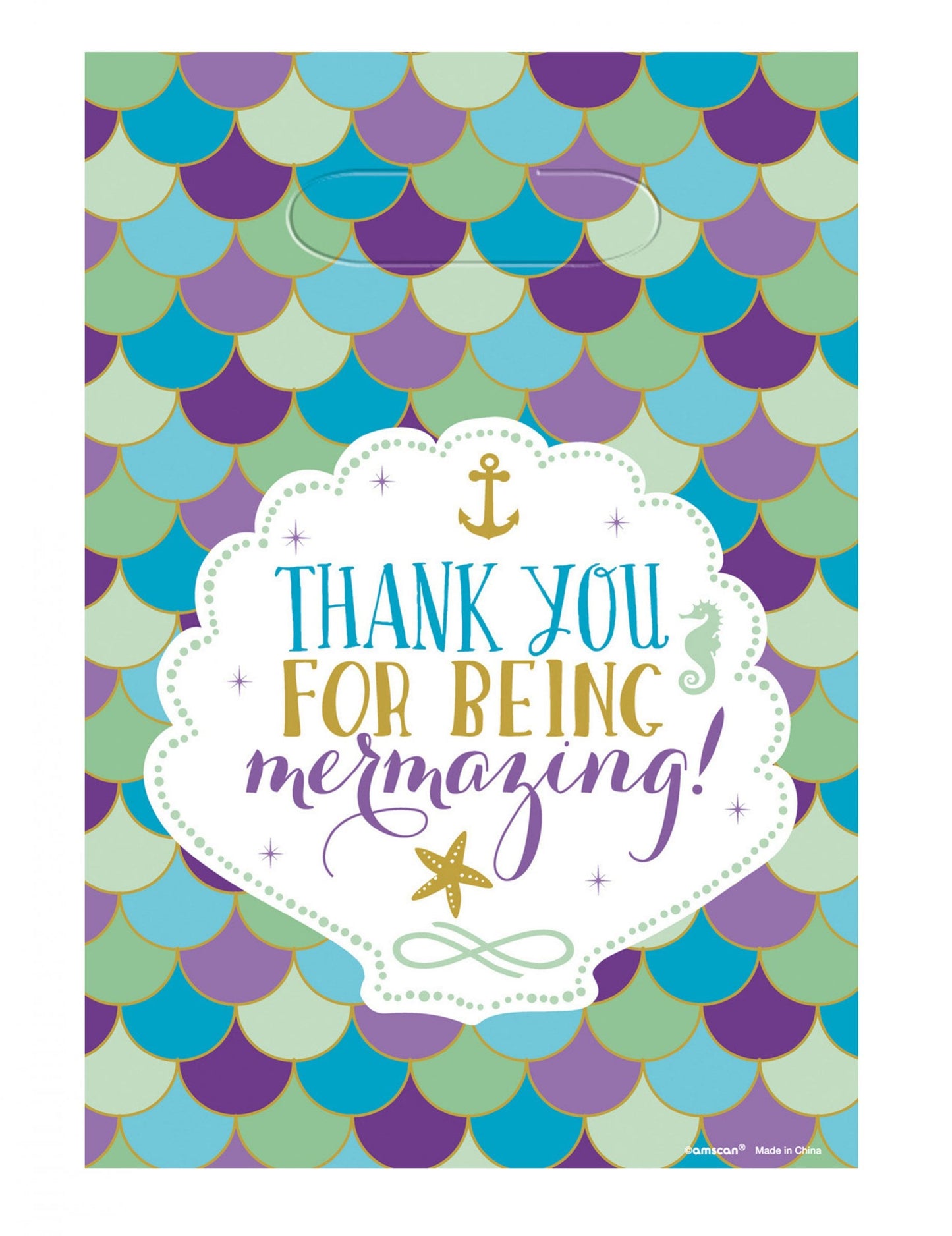 Sac de fête en plastique rêves de sirène pour cadeaux à motifs d'écailles bleues et violettes