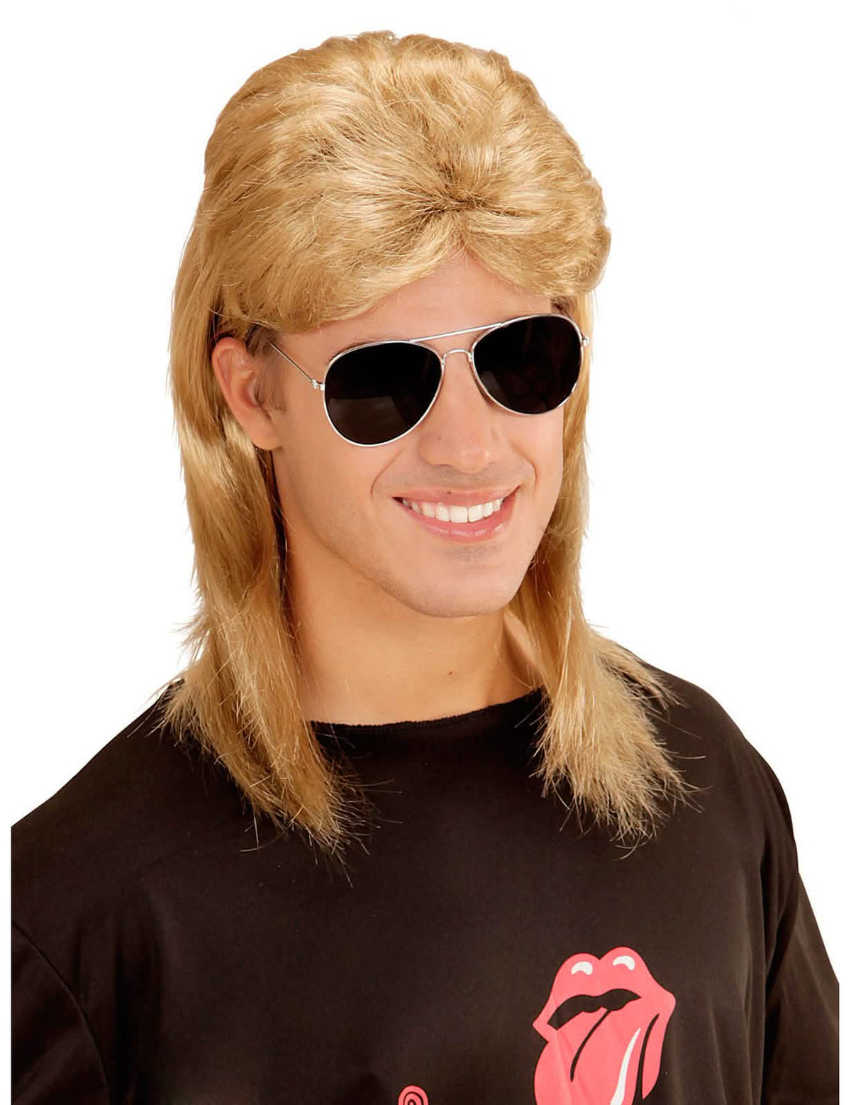 Pánská blond paruka a brýle ve stylu 80. let, mullet