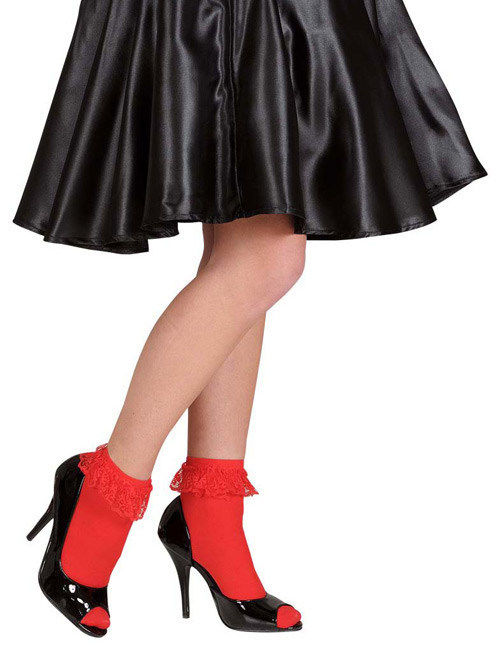 Ponožky s červenými krajkovými okraji