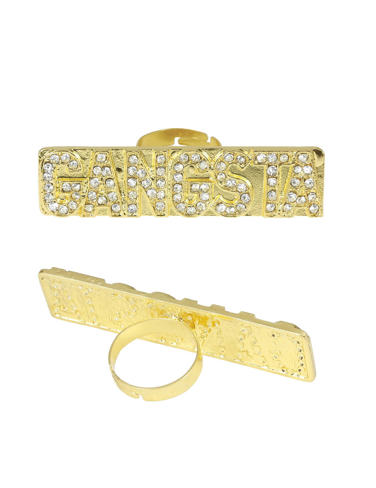 Pohledy zepředu a zezadu na gangsta prsten s kamínky