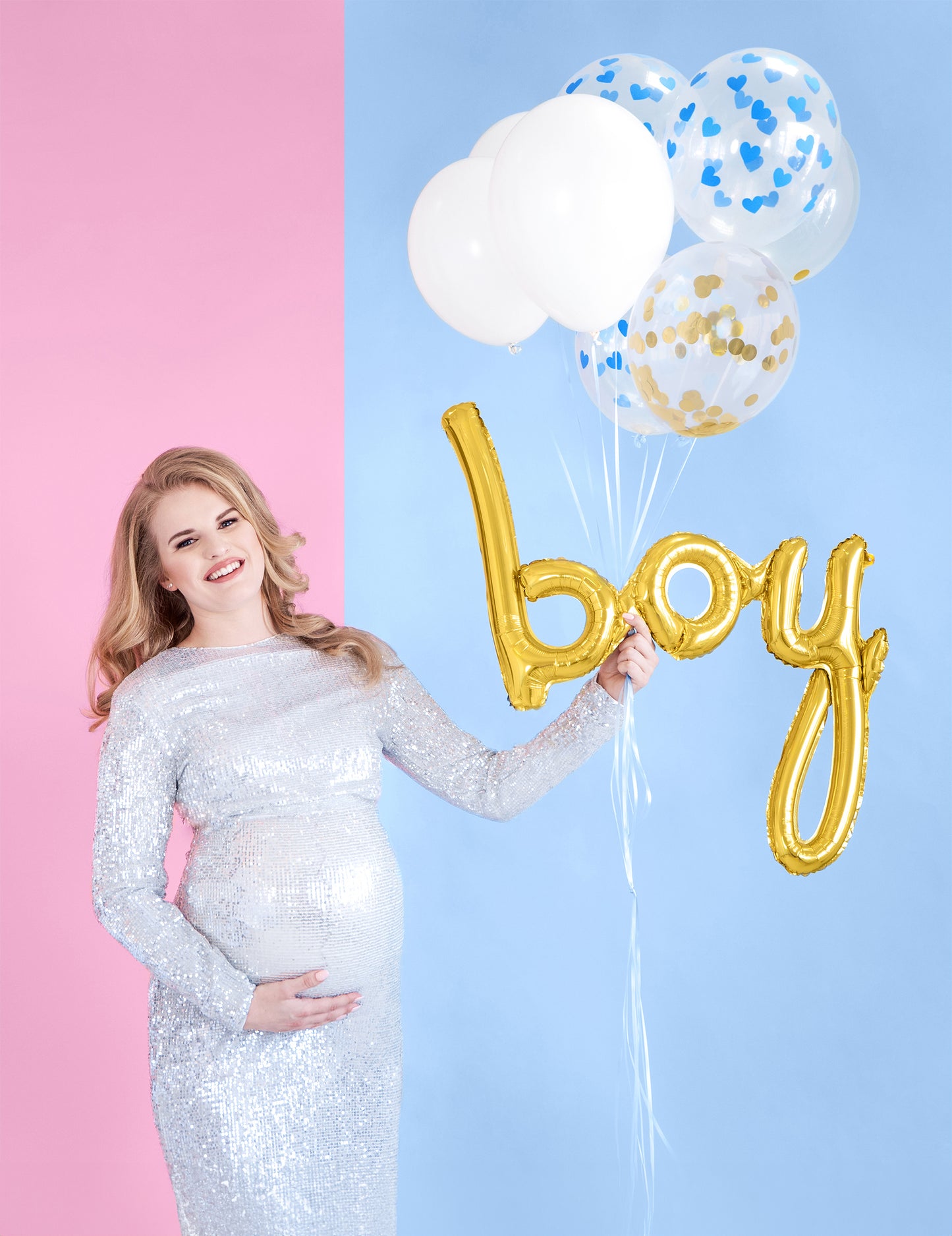 Zlatý fóliový balónek chlapeček 63,5 x 74 cm