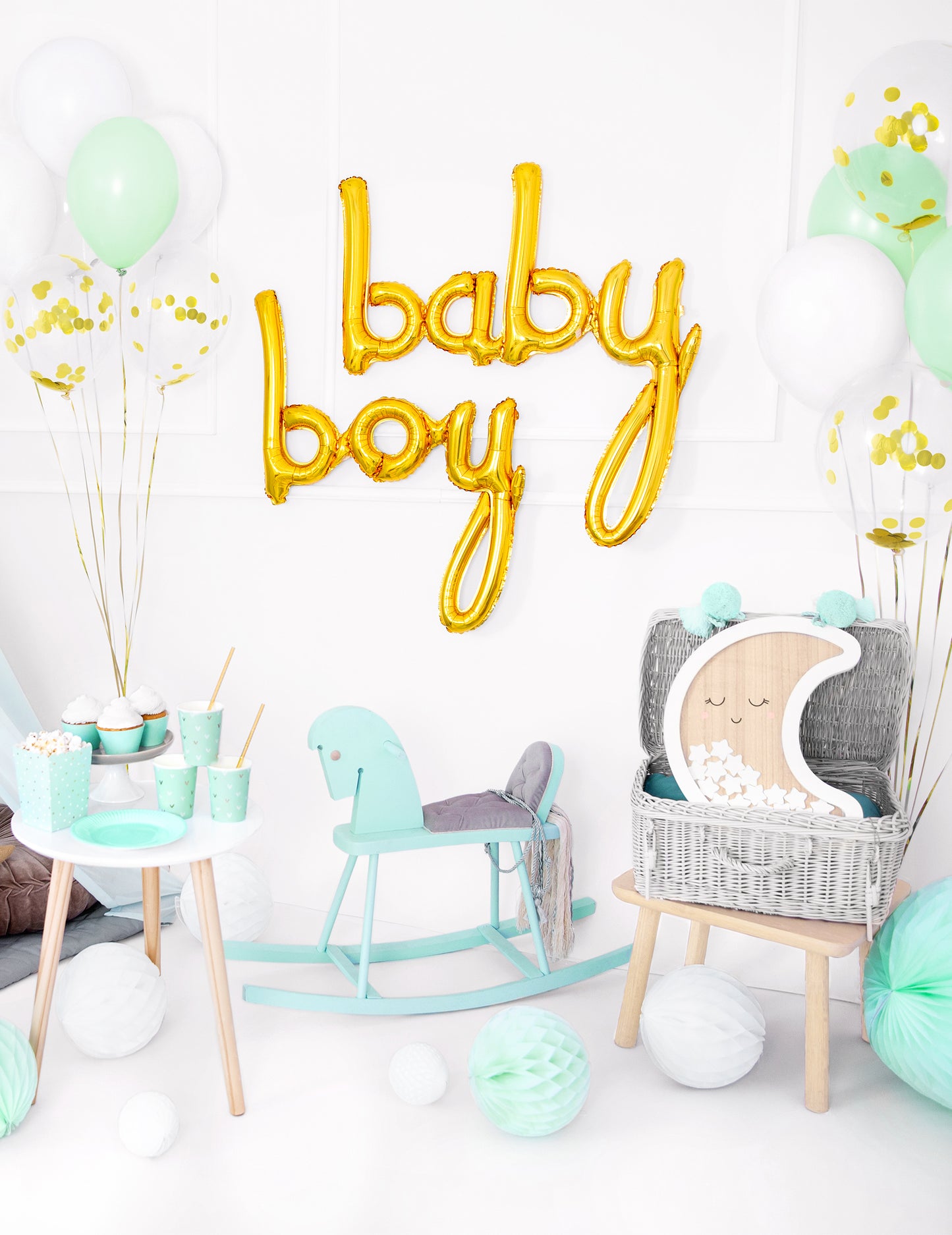 Zlatý fóliový balónek chlapeček 63,5 x 74 cm