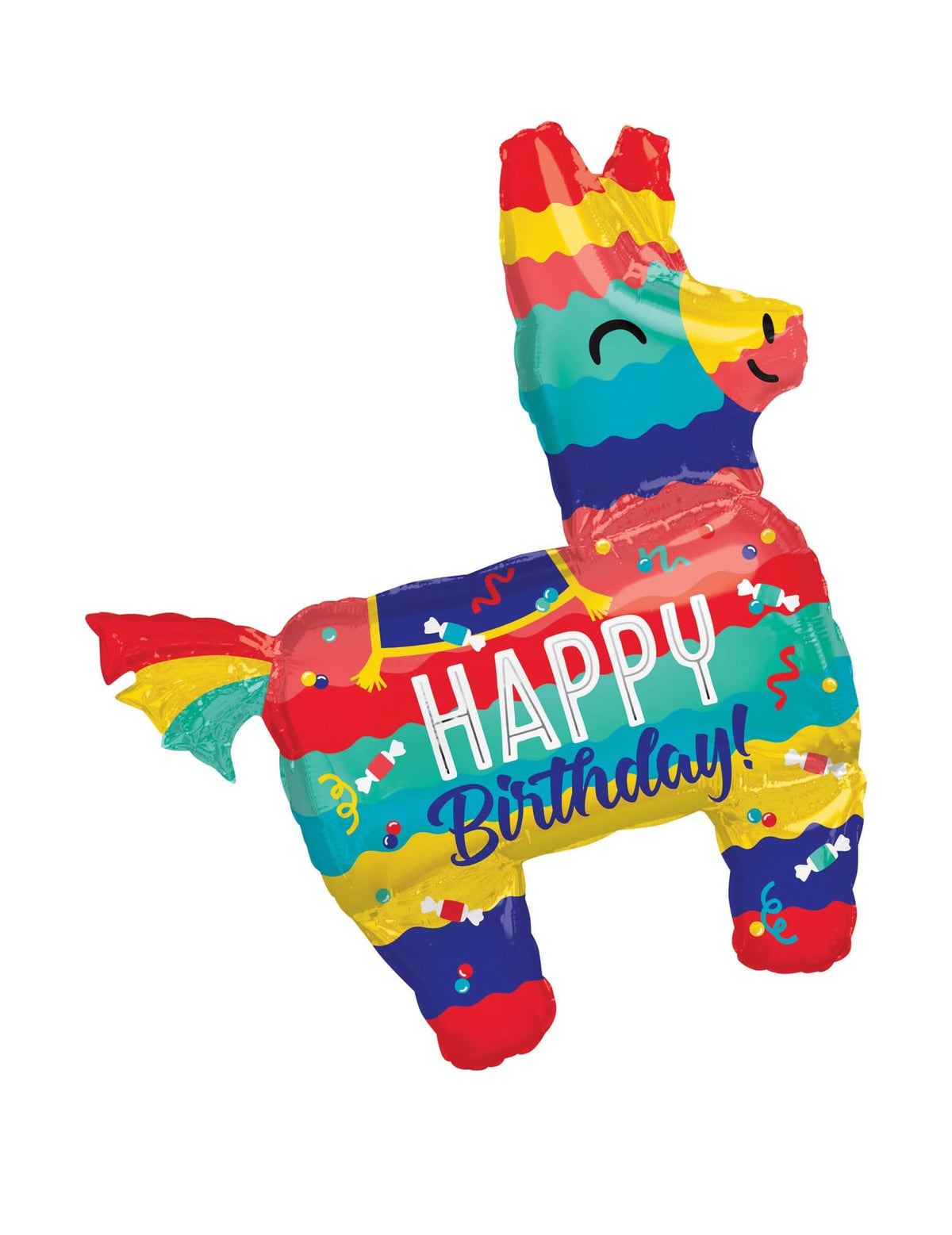 Hliníkový balón Piñata lama Happy Birthday pro narozeniny vícebarevné pruhované