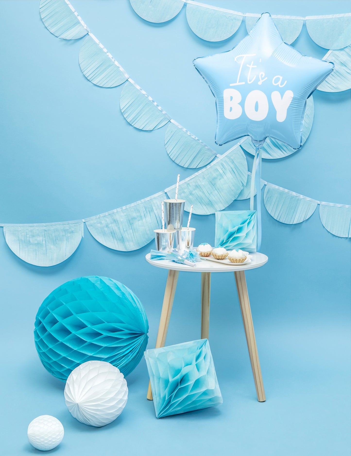 Fóliový balónek s modrou hvězdou je to chlapec 48 cm miminko