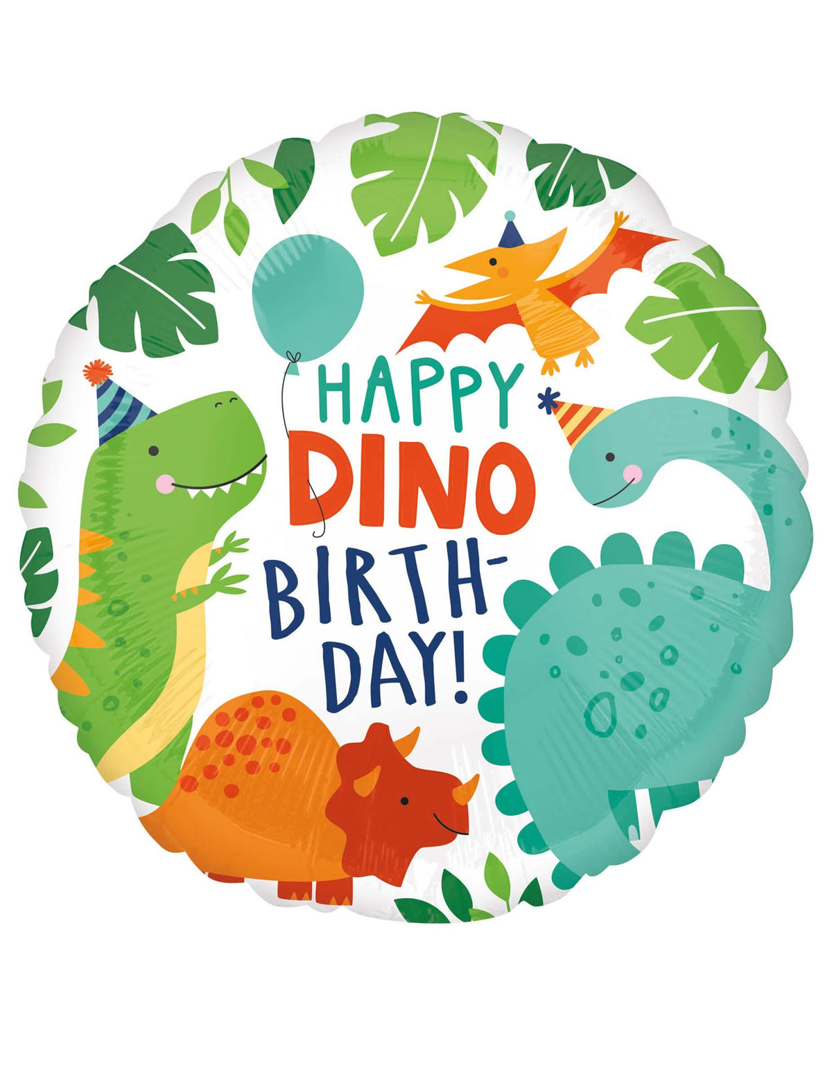 Hliníkový balón happy birthday dinosaurus pro dítě bílá a vícebarevné kulatý