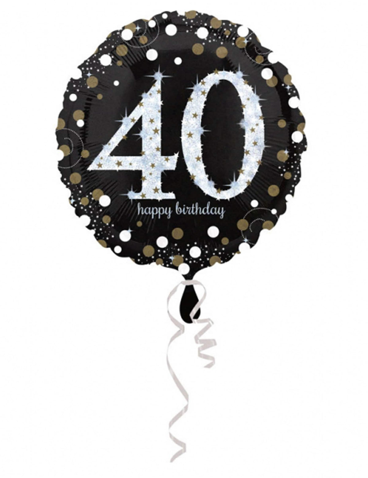 Lesklý hliníkový balónek Happy Birthday 40 k narozeninám černá a zlatá