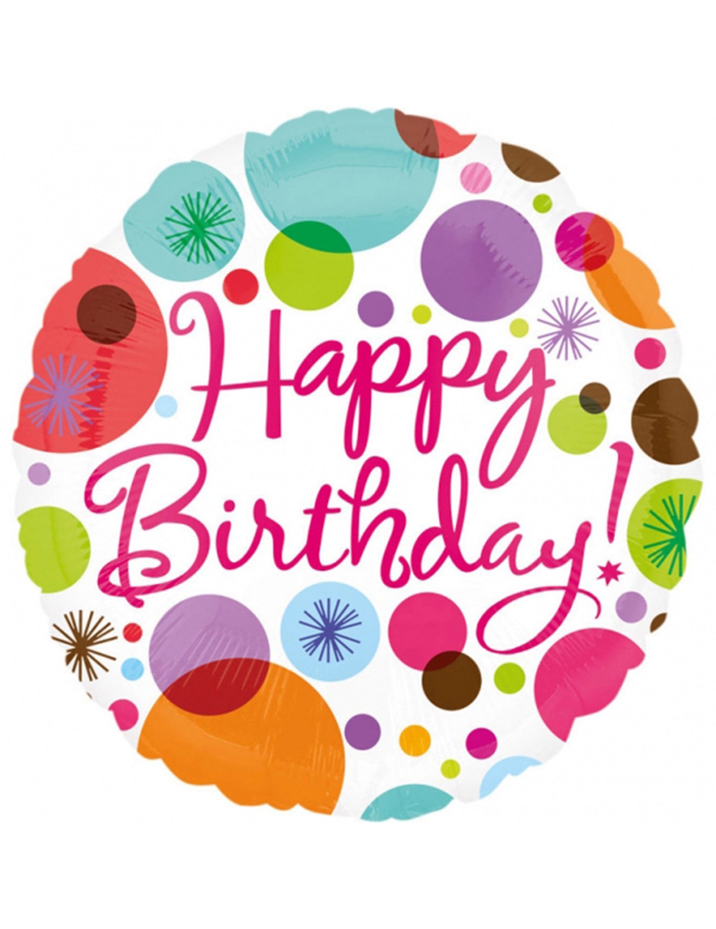 Hliníkový balón happy birthday 43 cm bílý s puntíky