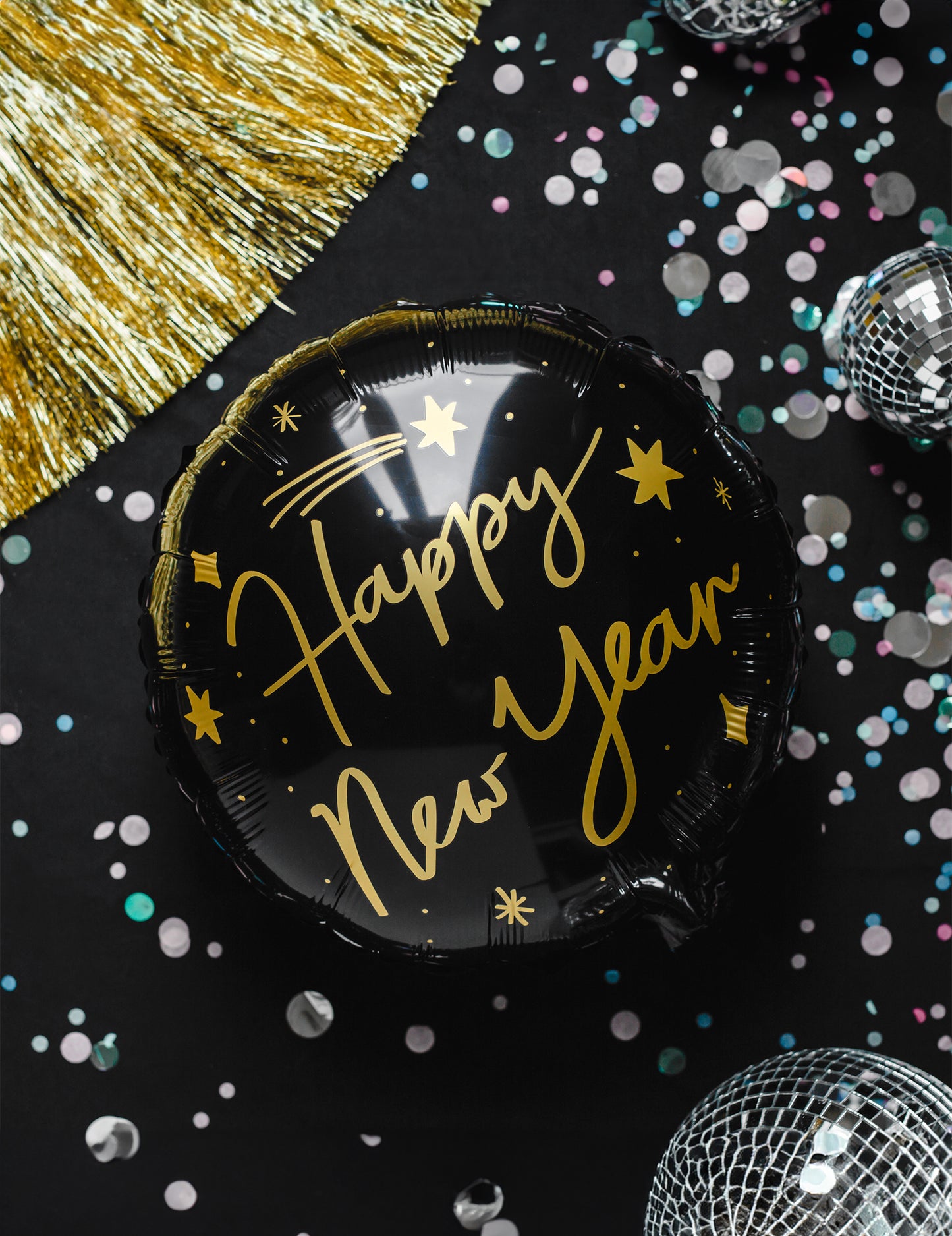 Černo-zlatý fóliový balónek Šťastný nový rok 45 cm
