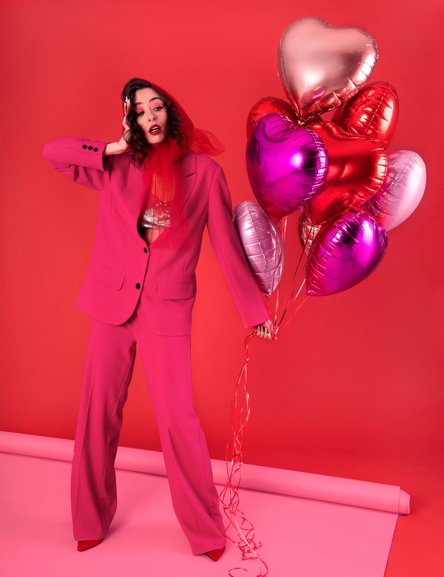 Lesklé růžové srdce balónek 45 cm