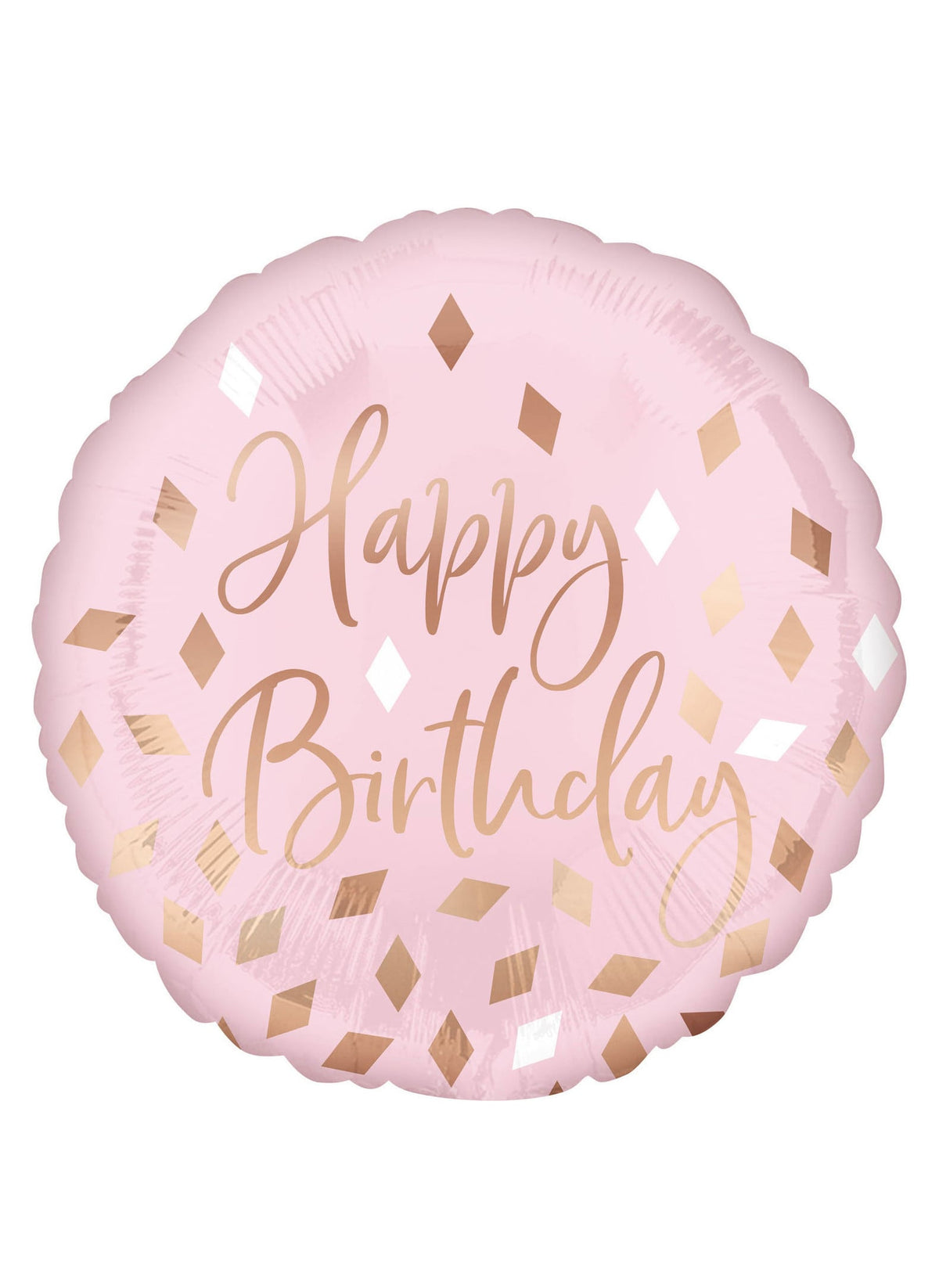 Hliníkový balón Happy Birthday na růžovou oslavu s konfety v barvě růžového zlata