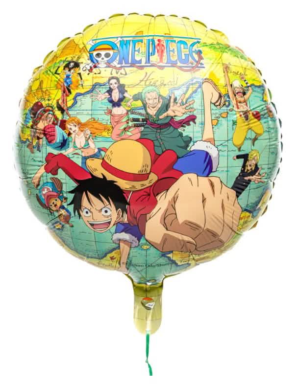 Ballon rond One Piece pour enfant jaune avec Luffy et son équipage