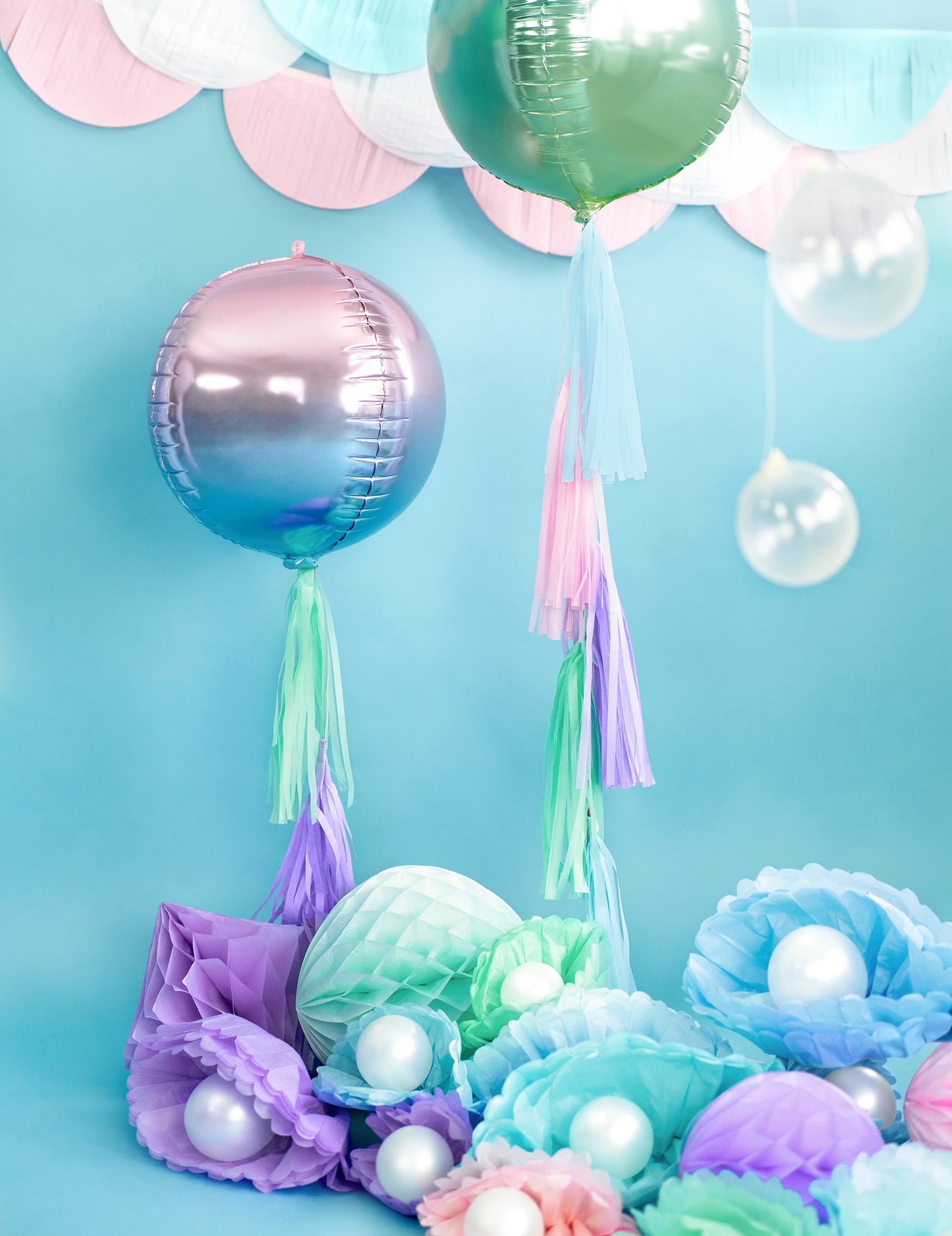 Rosa-blauer Farbverlauf Aluminium-Kugelballon 35 cm, heliumgeeignet