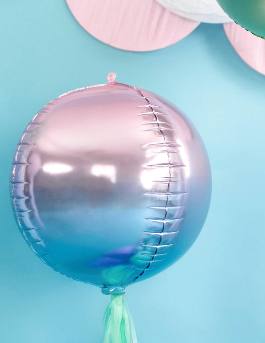 Růžový a modrý gradientní hliníkový kulový balónek 35 cm nafukovací helium