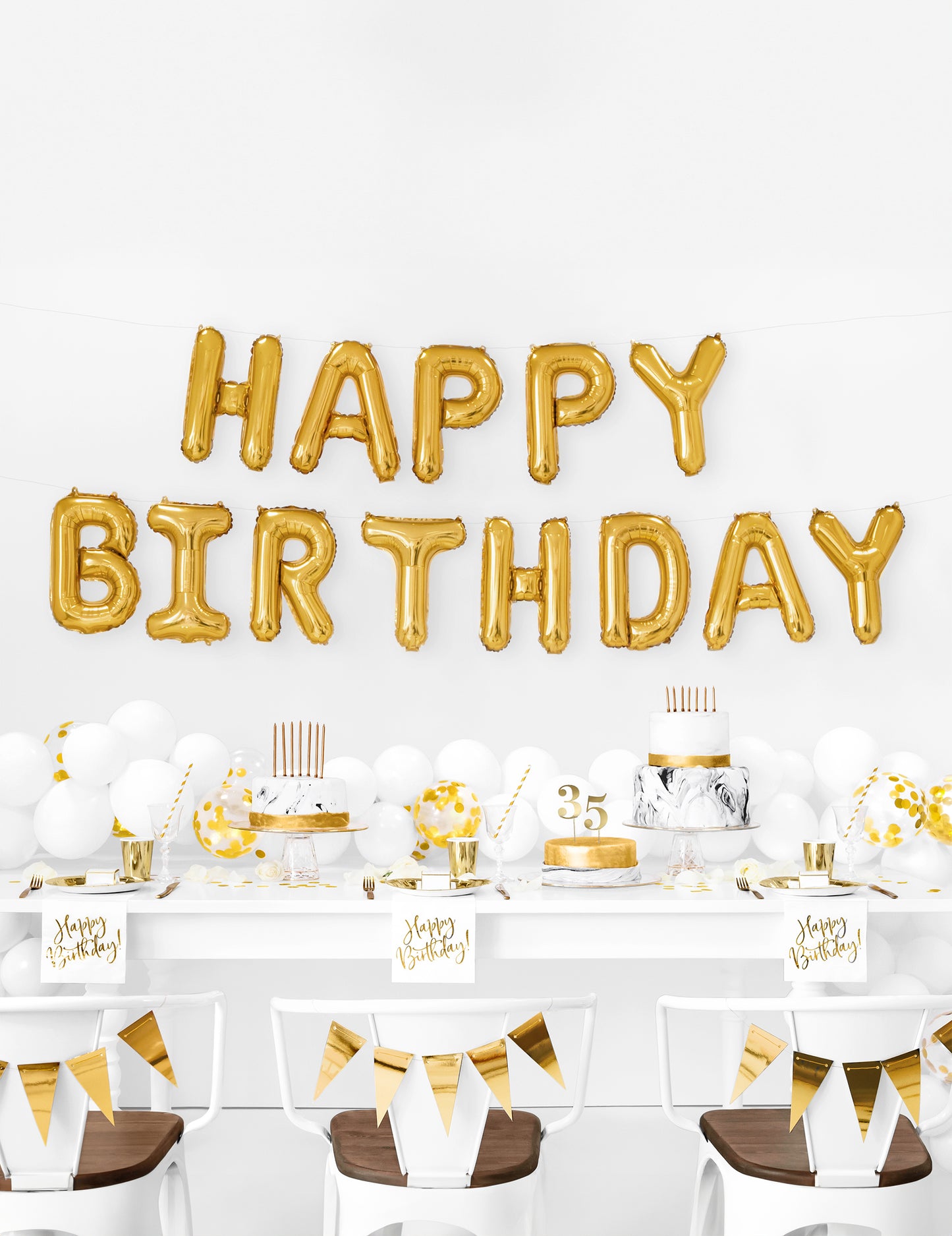 Hliníkové balónky všechno nejlepší k narozeninám zlaté 35 cm v girlandě