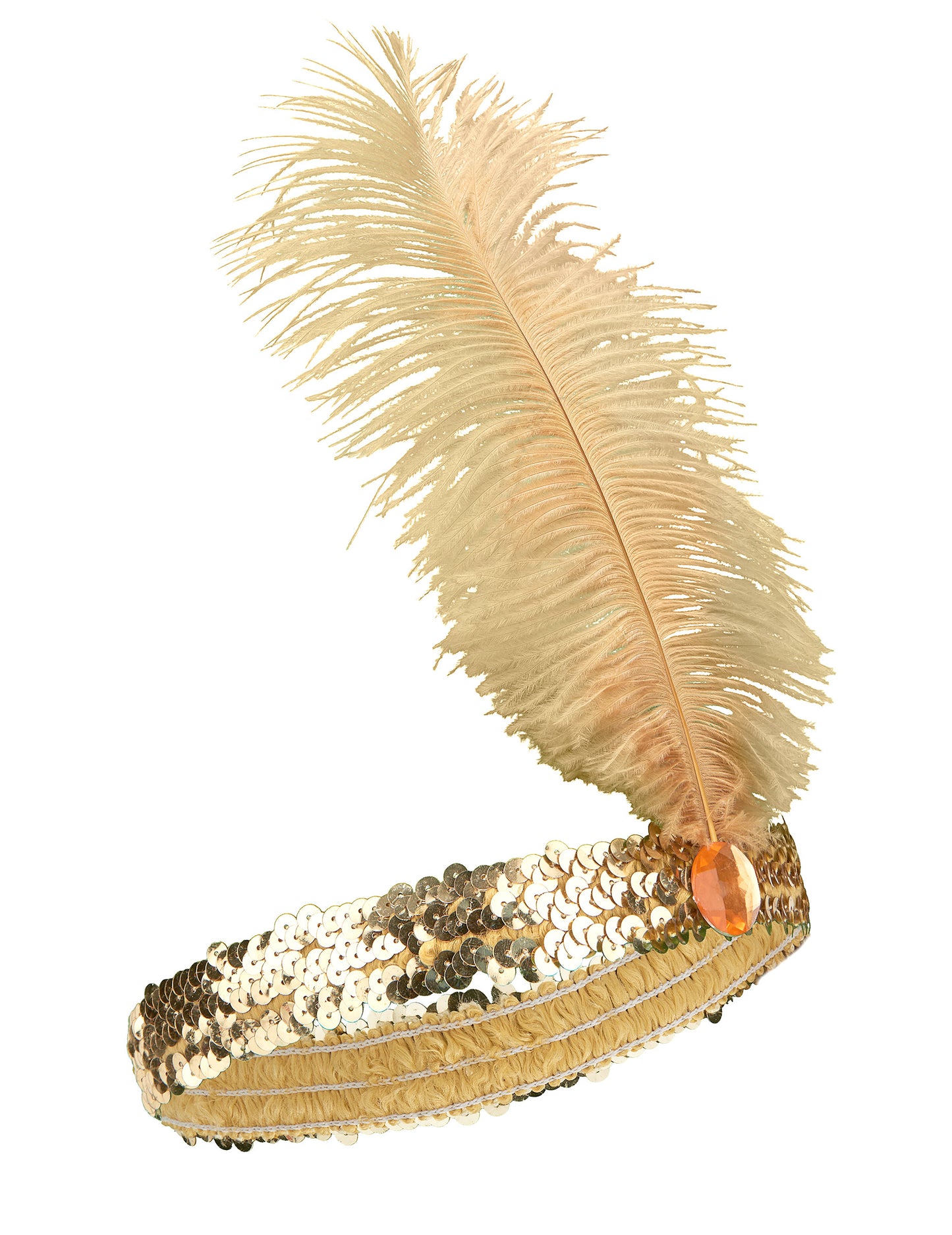 Dámská čelenka Charleston s flitry a zlatým peřím
