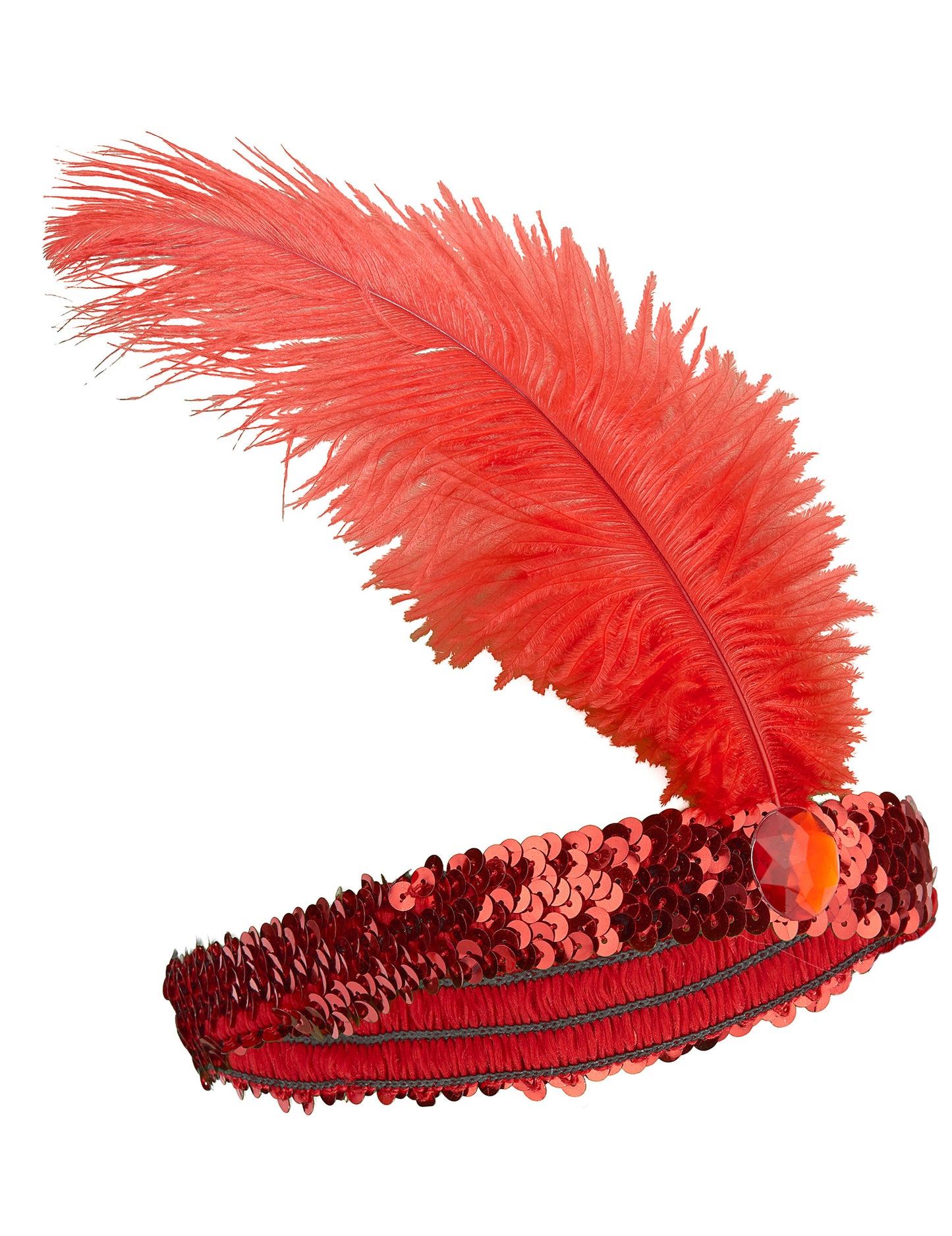 Dámská červená čelenka Charleston s flitry a peřím