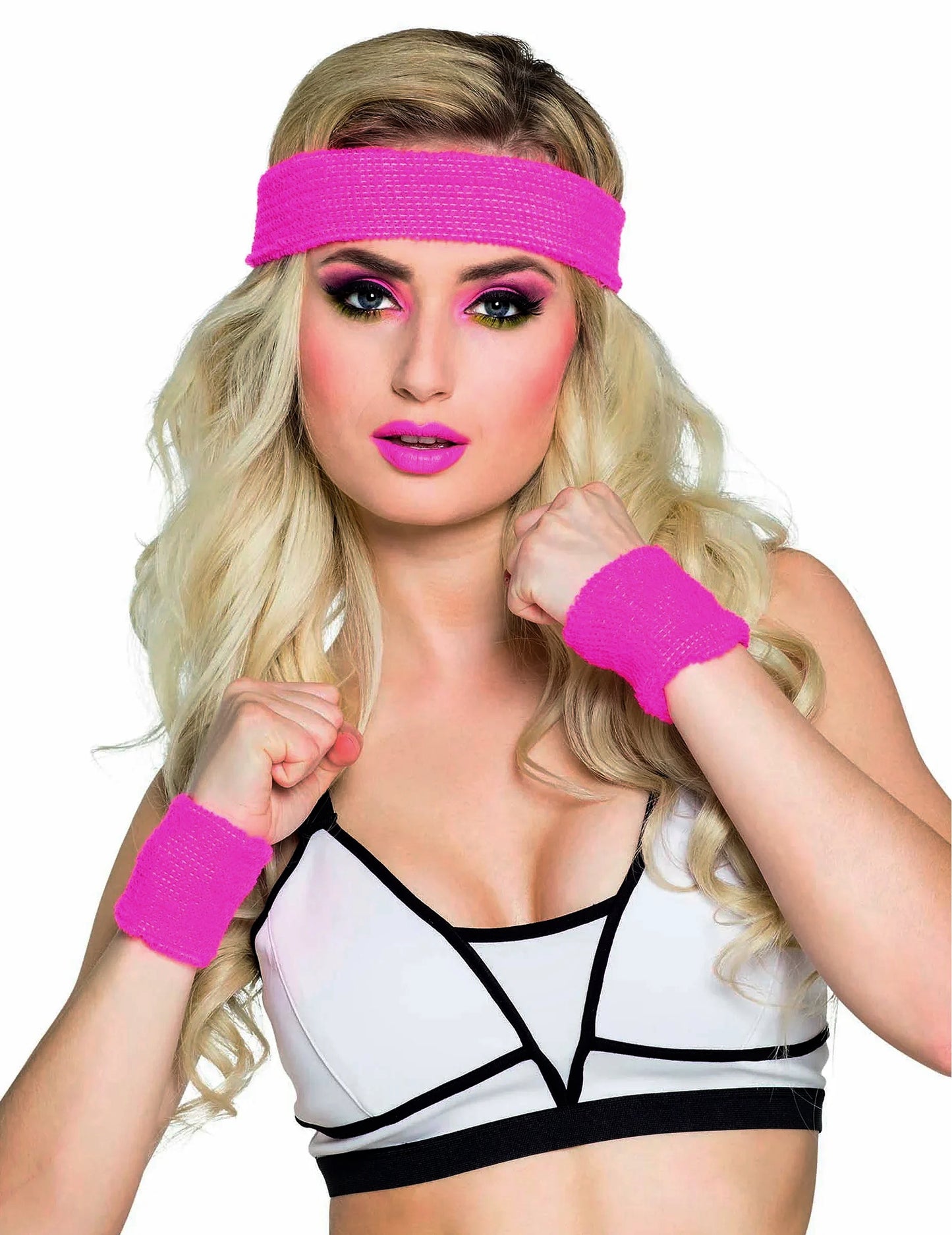 Růžová čelenka a náramky pro dospělé z 80. let