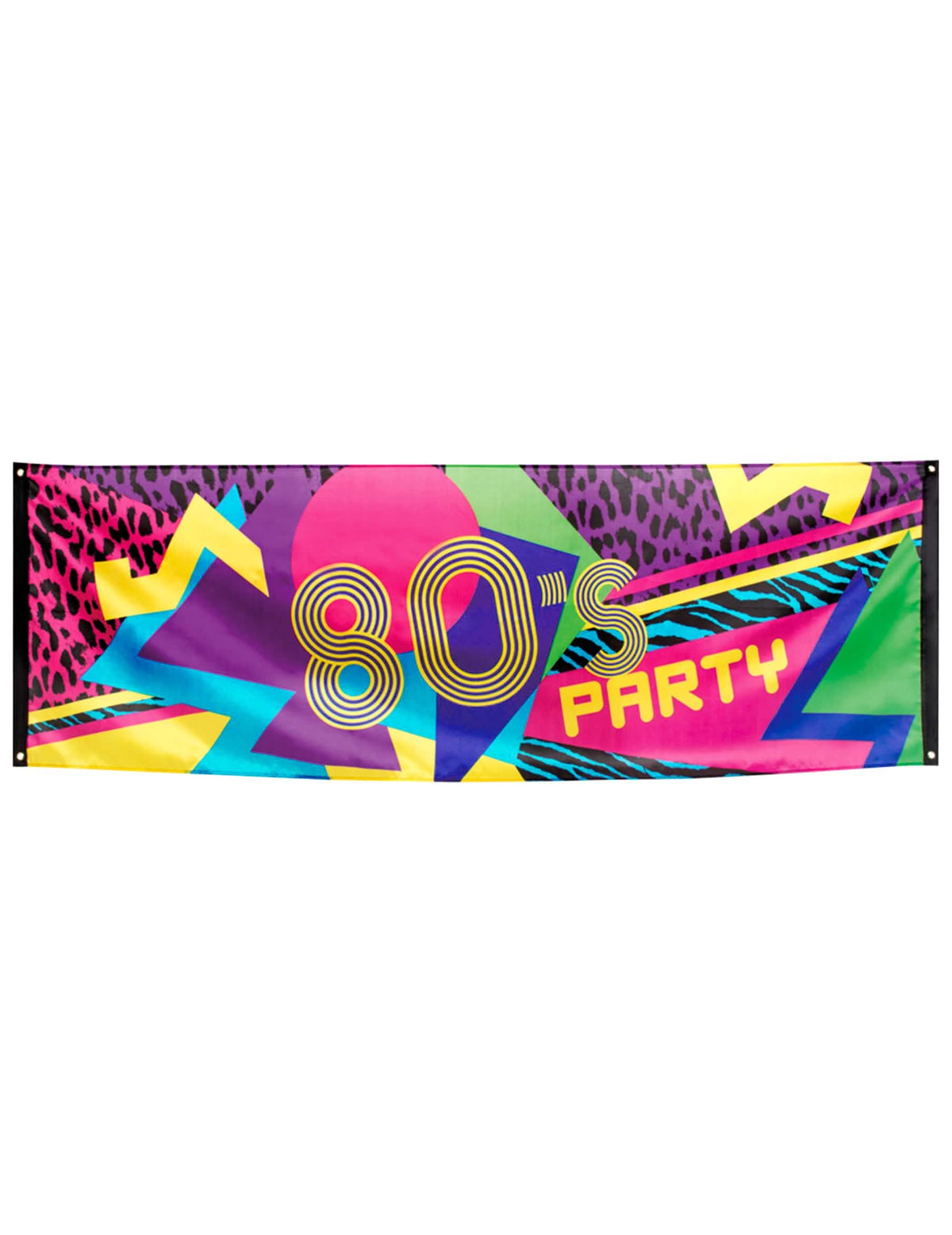 Látkový banner 80's Party pro vícebarevné neonové párty s leopardím a zebřím potiskem