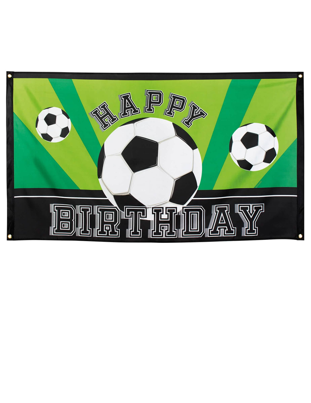 Banner Happy birthday Foot party pro narozeniny zelený a černý s balónky s fotbalem