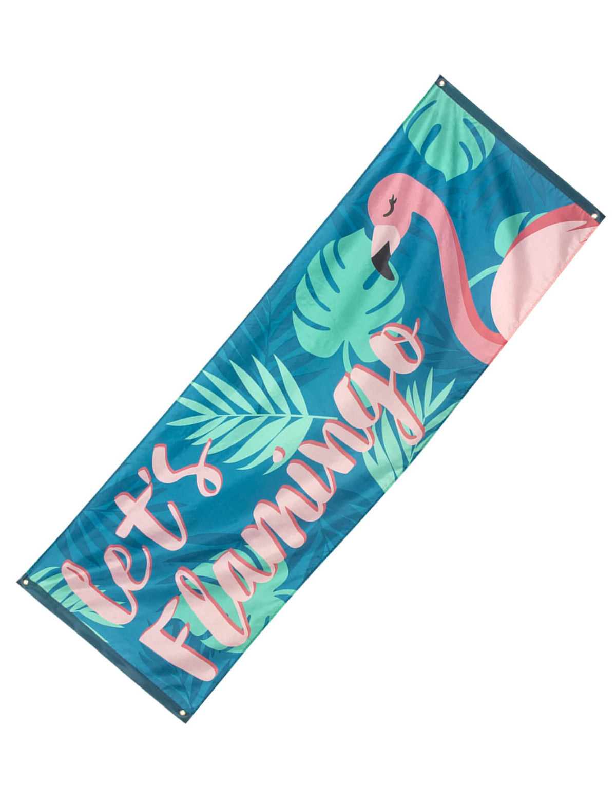 Banner Let's Flamingo Flamant Tropic pro párty modrá a růžová s tropickými listy