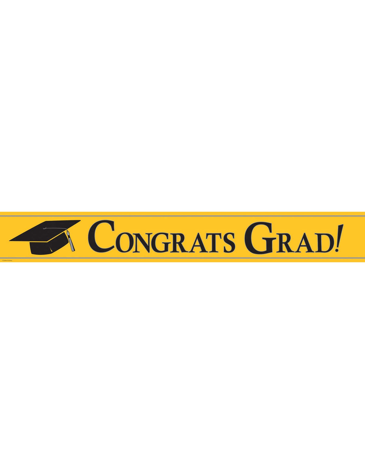 Kovový banner Congrats Grad pro promoci žlutá s černá promočním kloboukem
