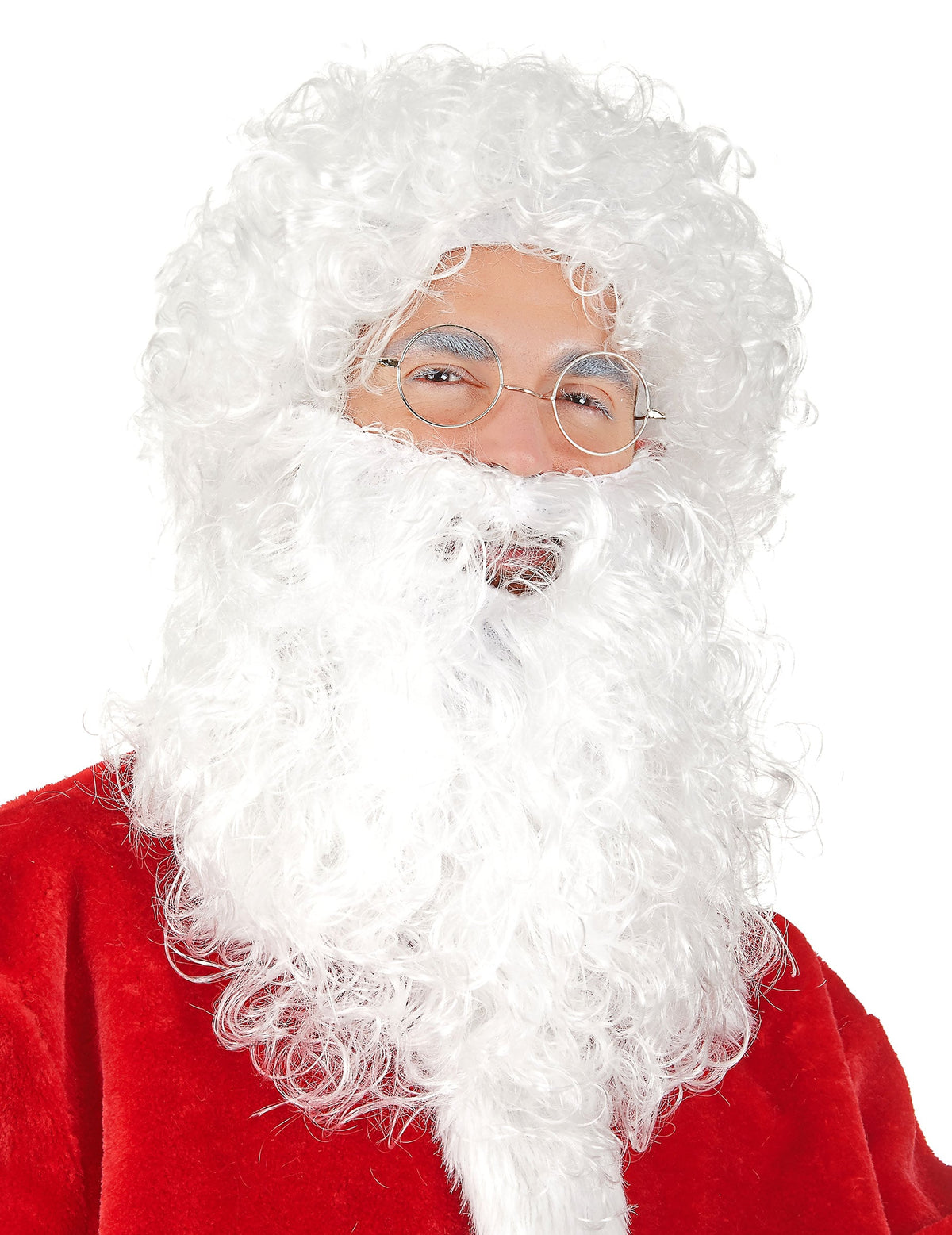 Barbe et perruque du Père Noël pour adulte blanche bouclée