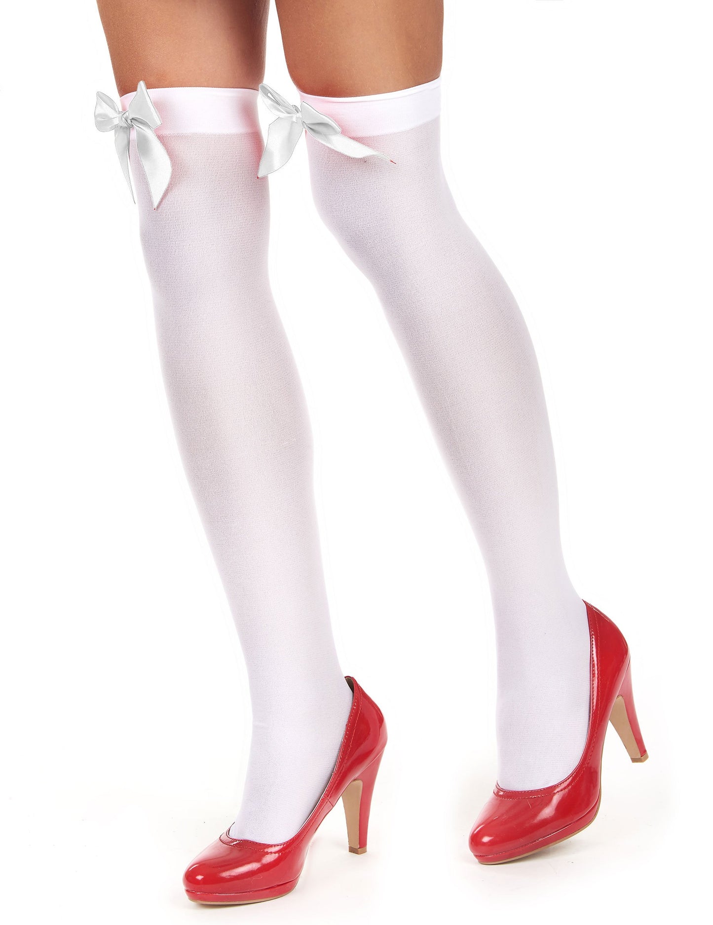 Dámské bílé punčochy s bílou mašlí