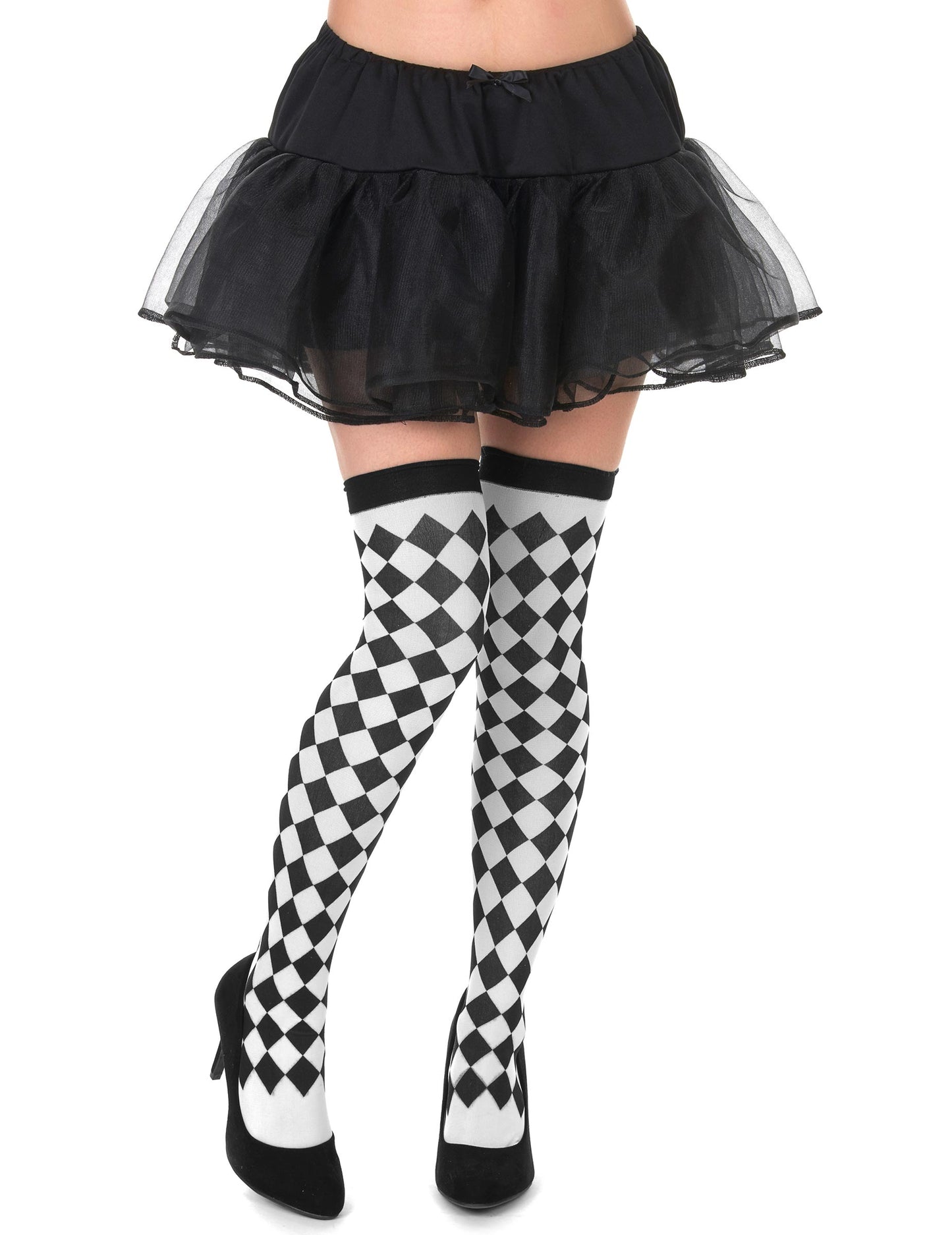 Dámské černobílé kostkované punčochy