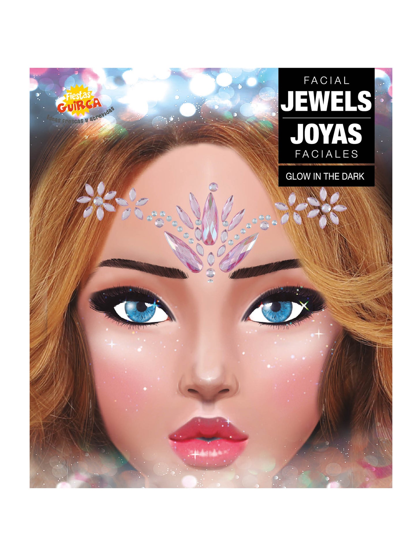 Růžové krystalové samolepicí šperky na obličej