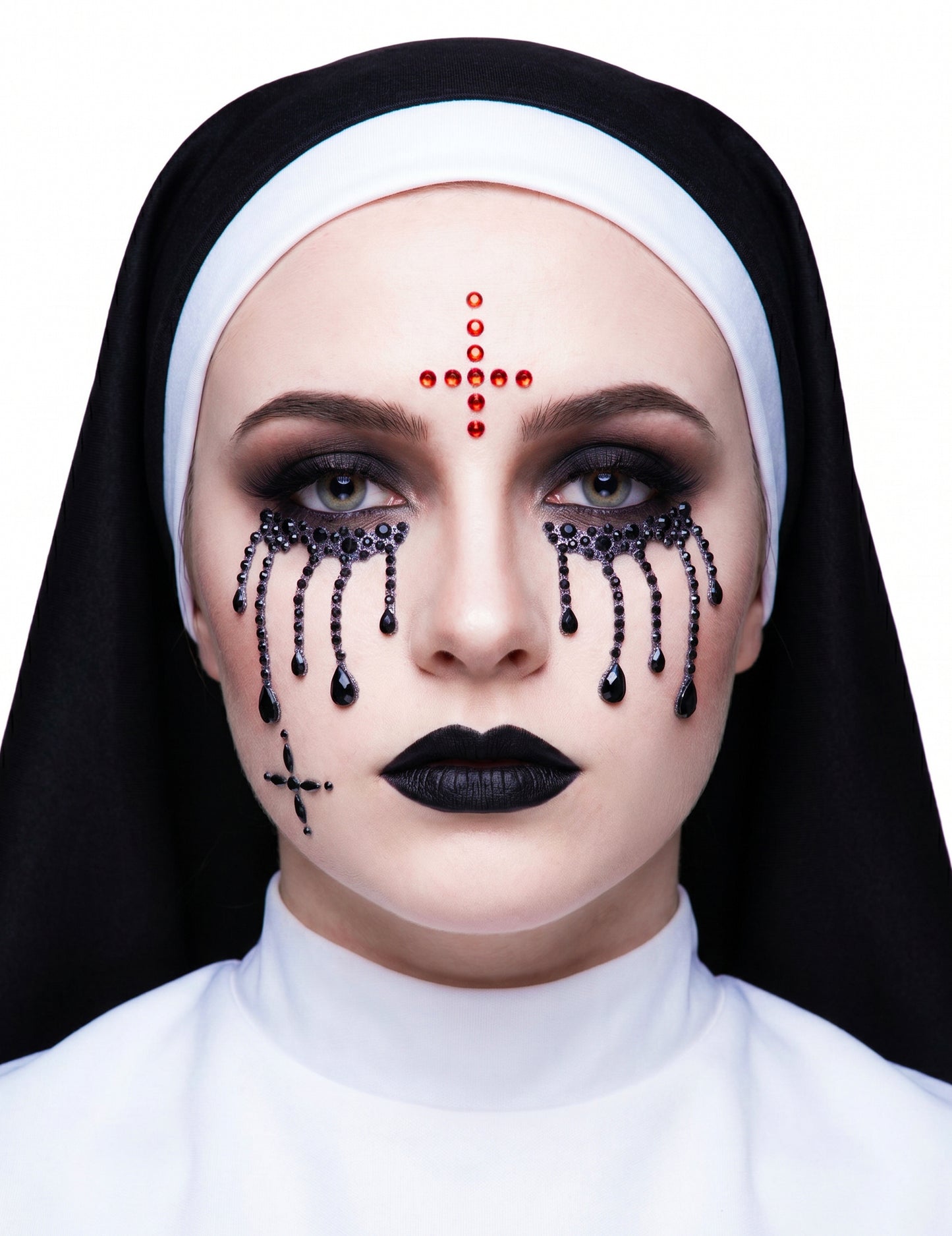 Schaurige Nonnen-Glitzersteine fürs Gesicht Make-up-Zubehör für Halloween