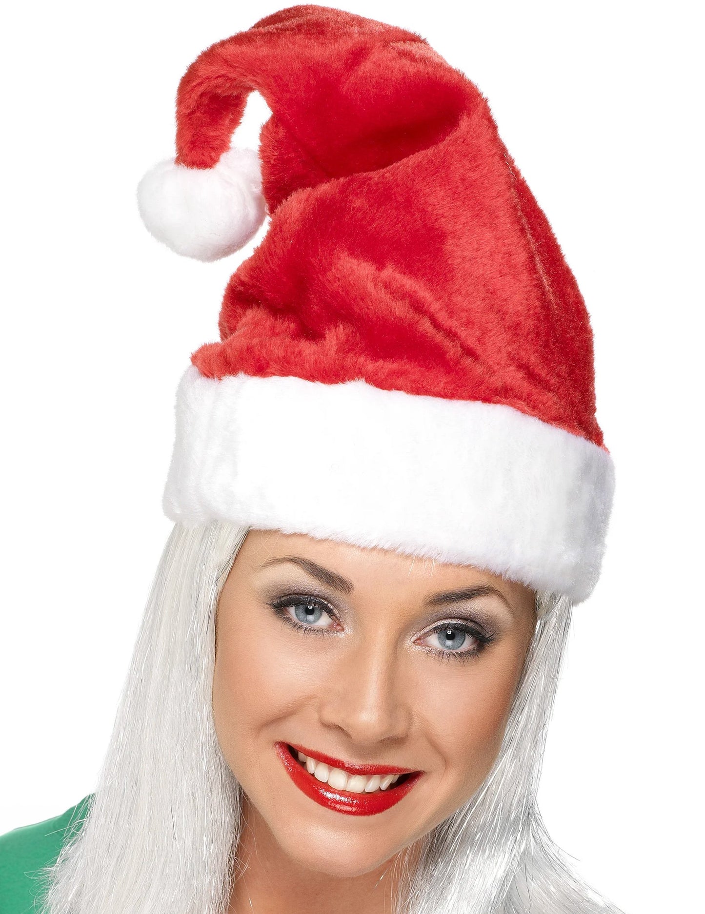 Detail vánoční čepice z plyše pro dospělé