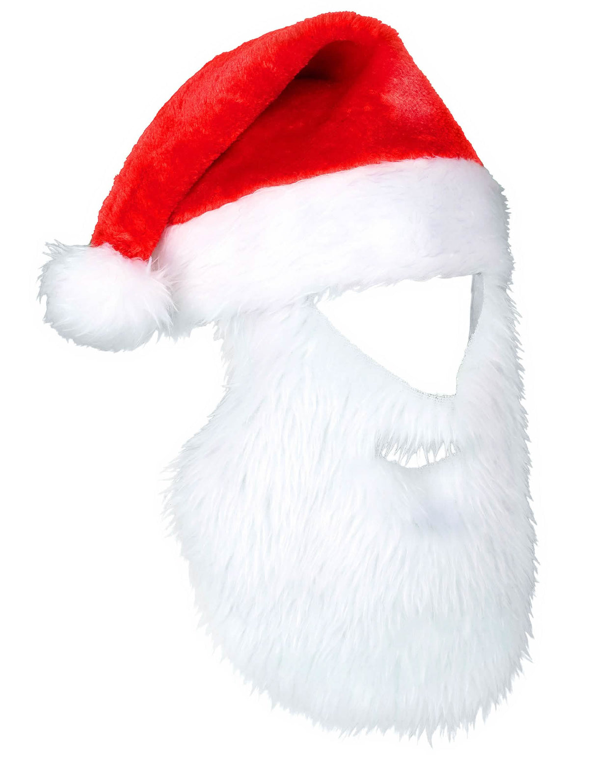 Boční pohled na čepici s bílým plnovousem santa claus