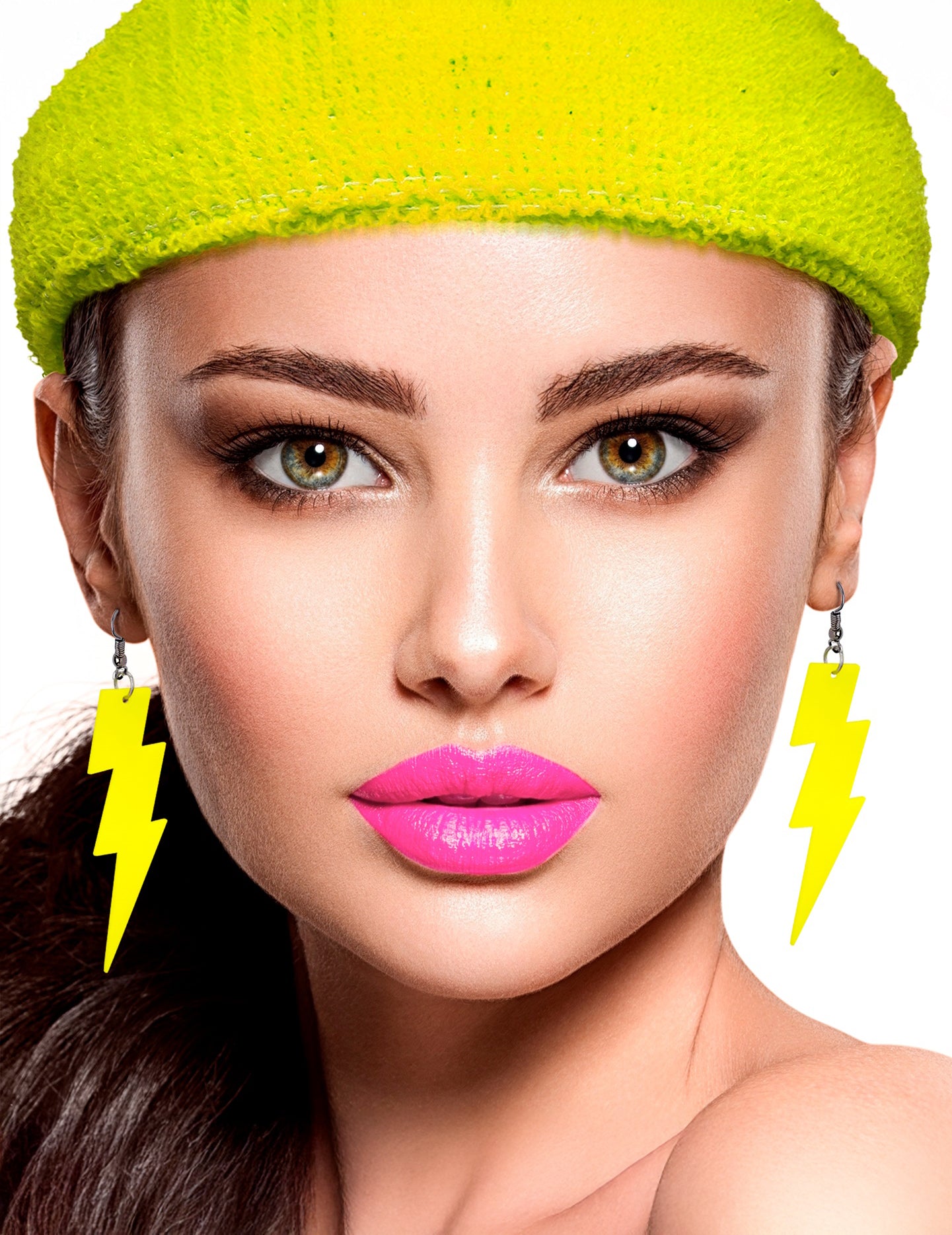 Neonové žluté náušnice s bleskem