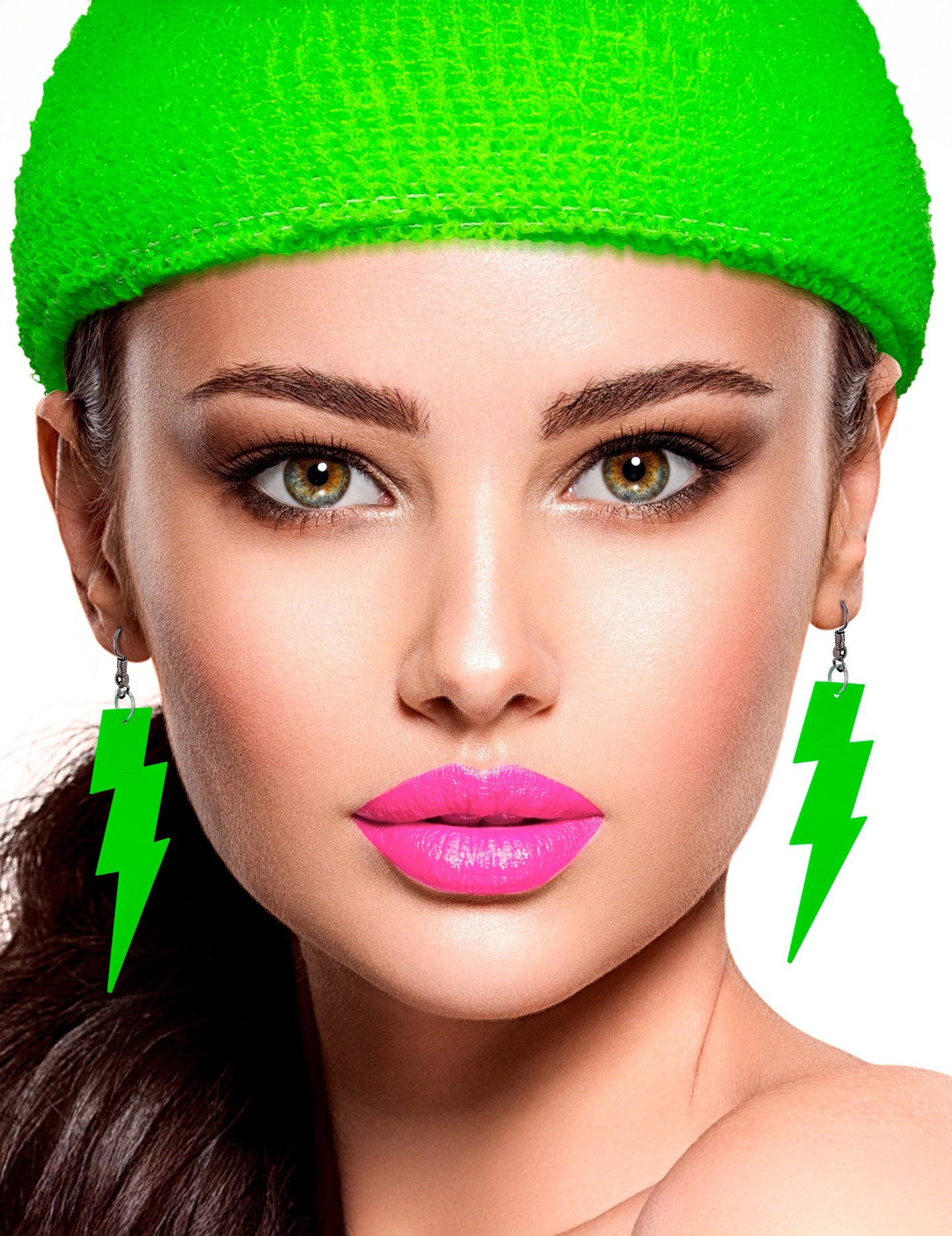 Neonovo zelené náušnice s bleskem