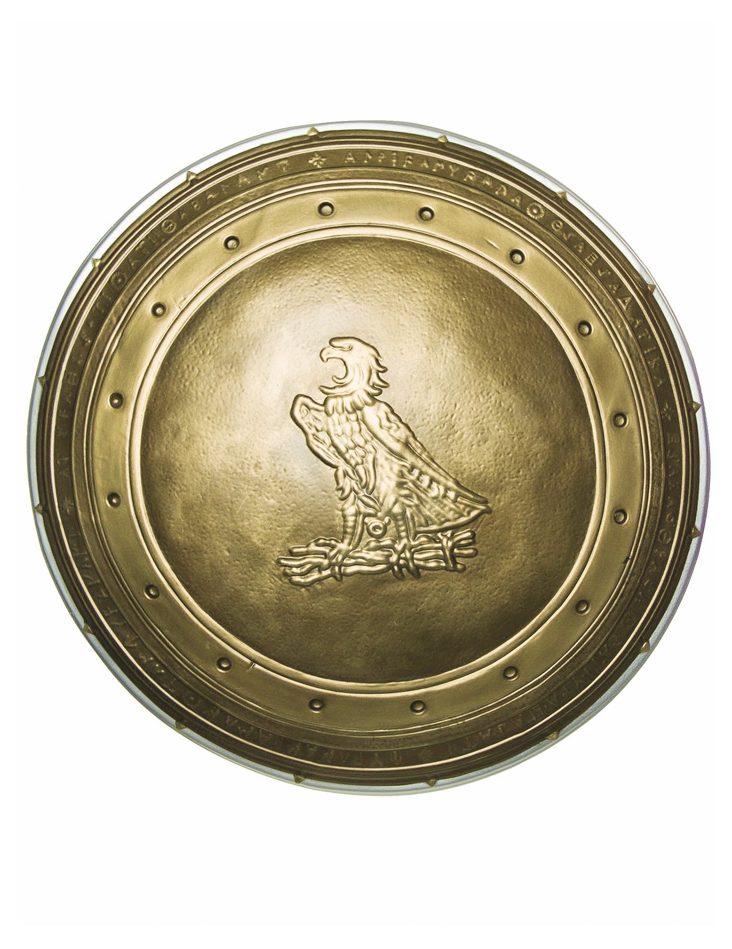 Gros plan sur l'aigle en relief du bouclier en plastique Wonder Woman pour fille