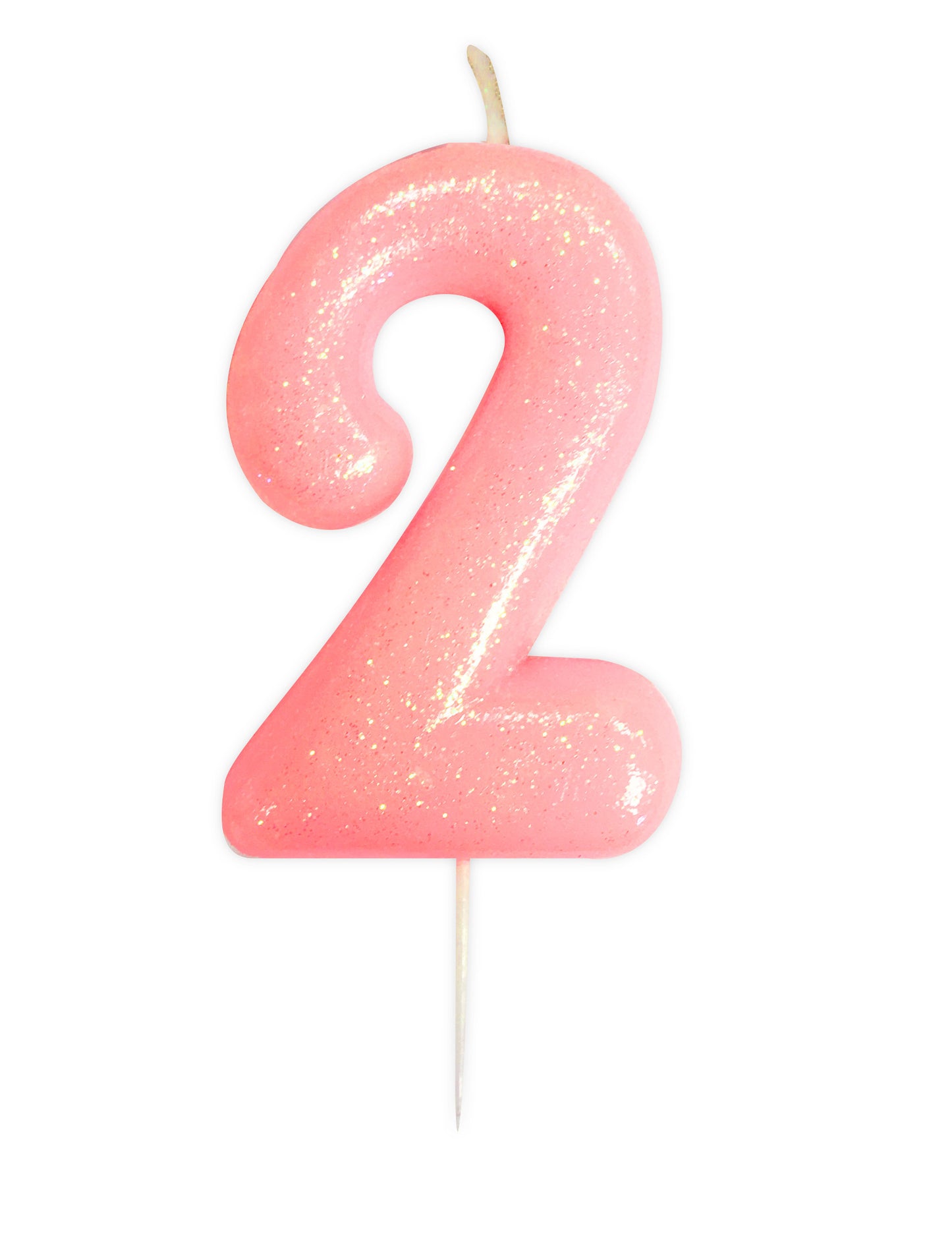 Svíčka ve tvaru číslice 2 růžová duhová 9 cm s třpytkami