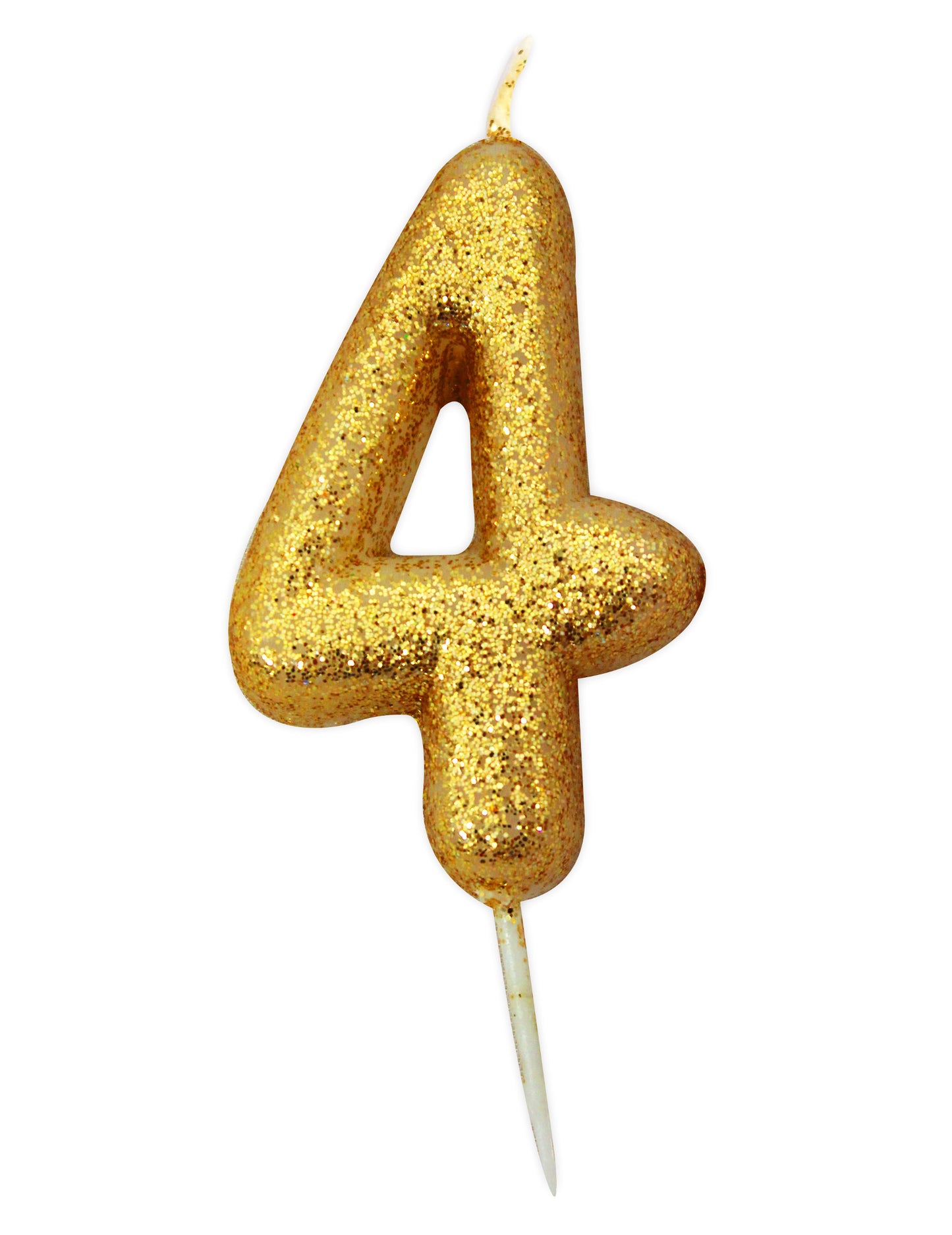 Zlatá třpytivá svíčka ve tvaru čísla 4, 8,5 cm