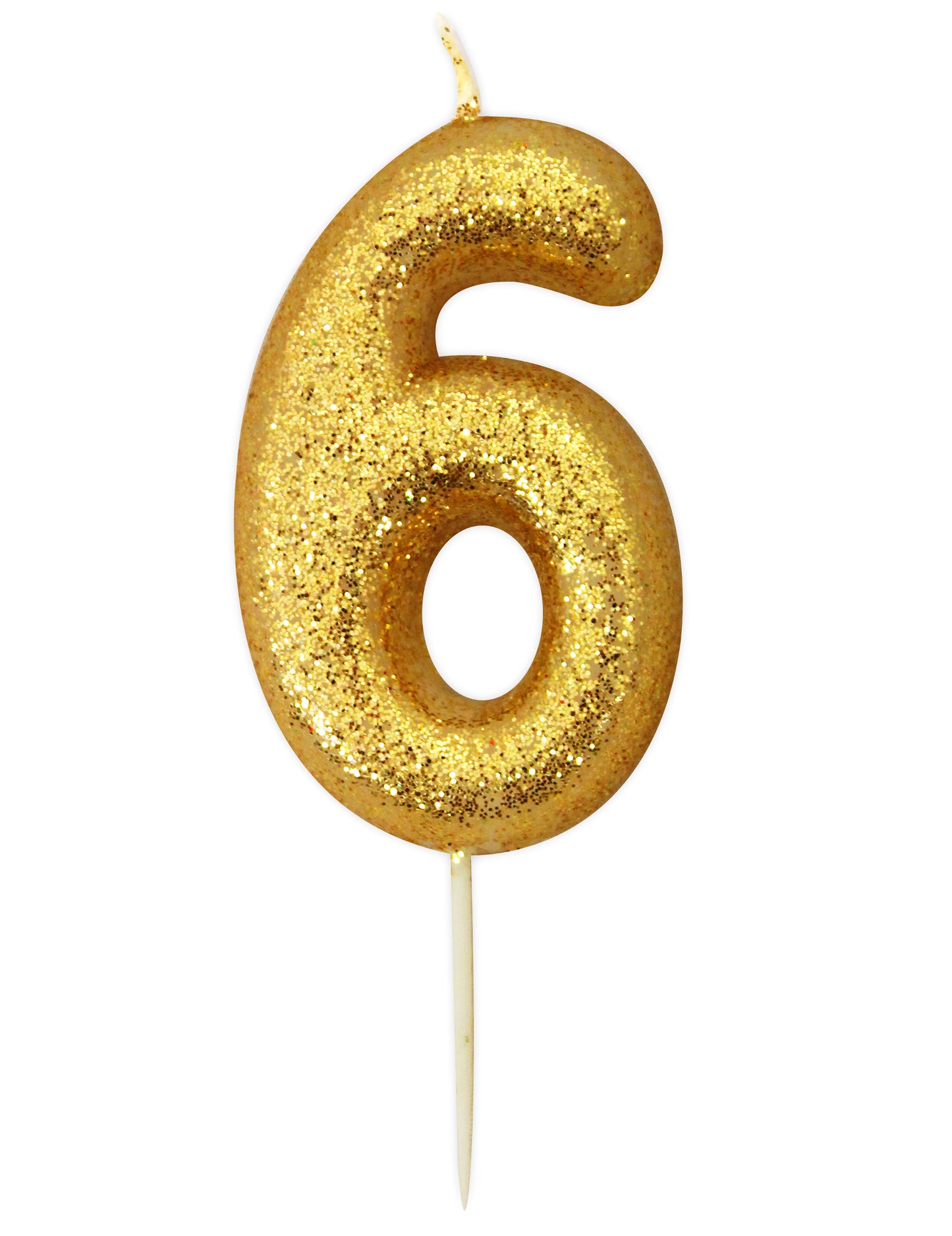 Zlatá třpytivá narozeninová svíčka číslo 6, 6,5 cm