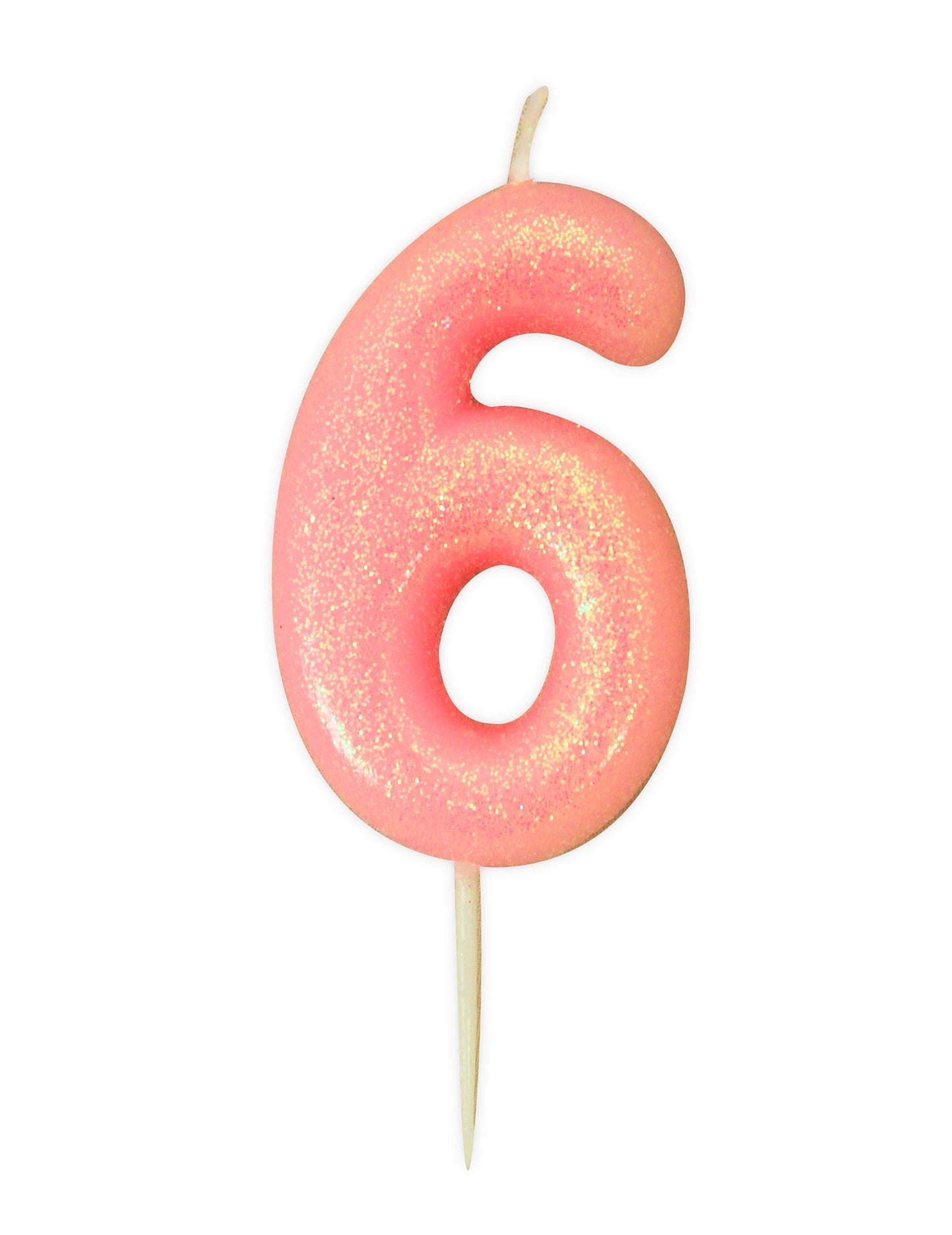 Bougie d'anniversaire chiffre 6 rose irisé à paillettes