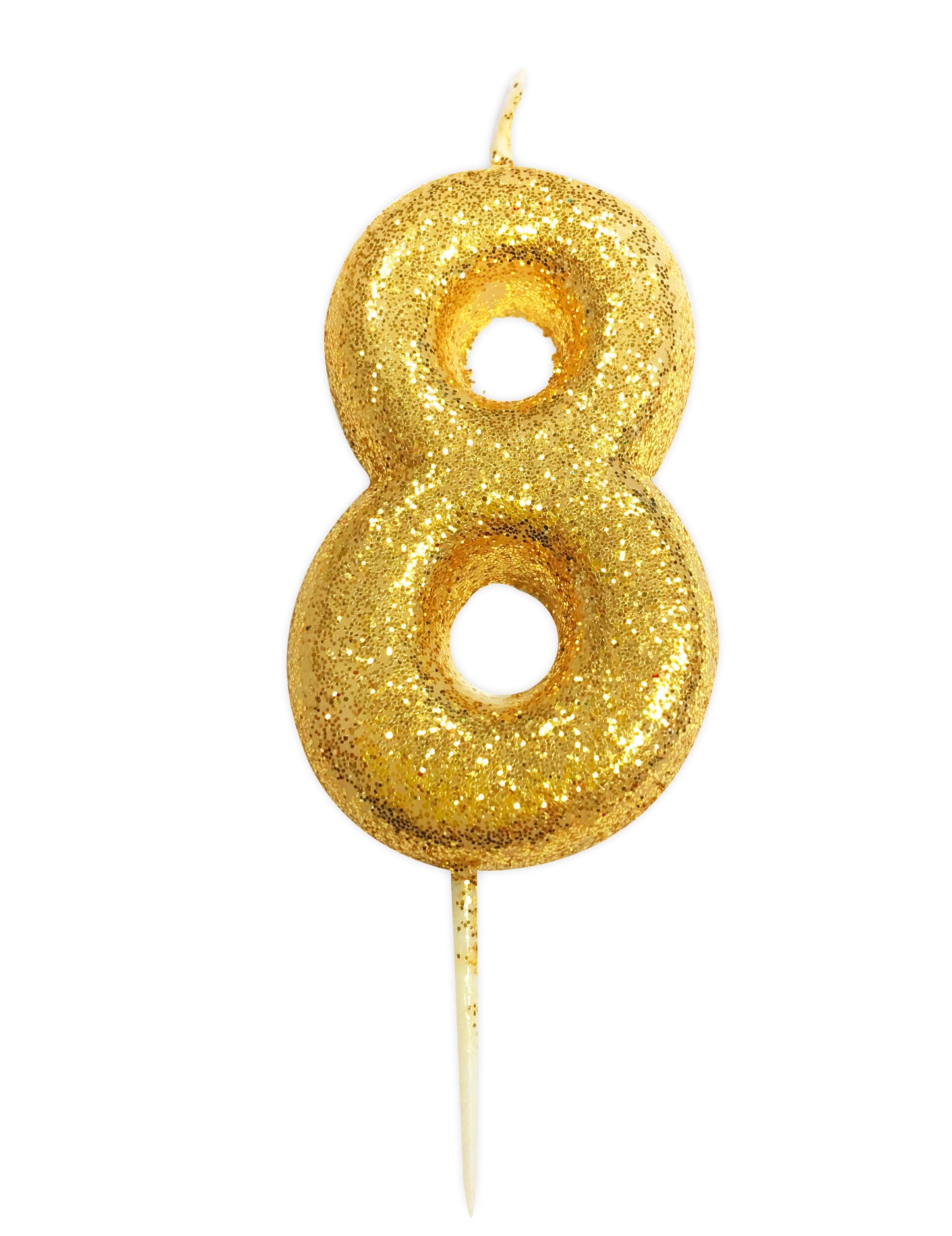 Zlatá třpytivá svíčka ve tvaru čísla 8, 9 cm na dort