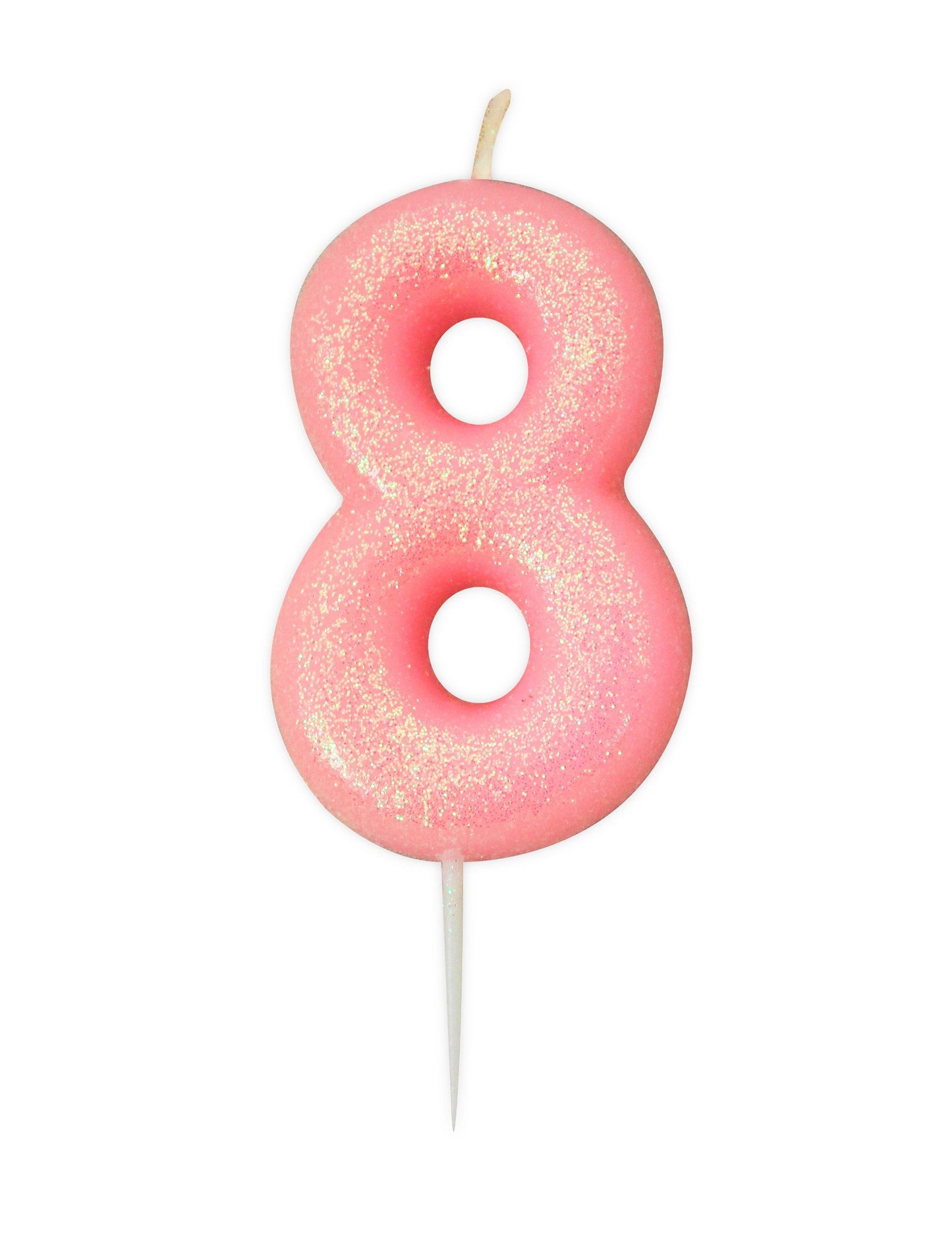 Svíčka ve tvaru číslice 8 růžová duhová 9 cm s třpytkami