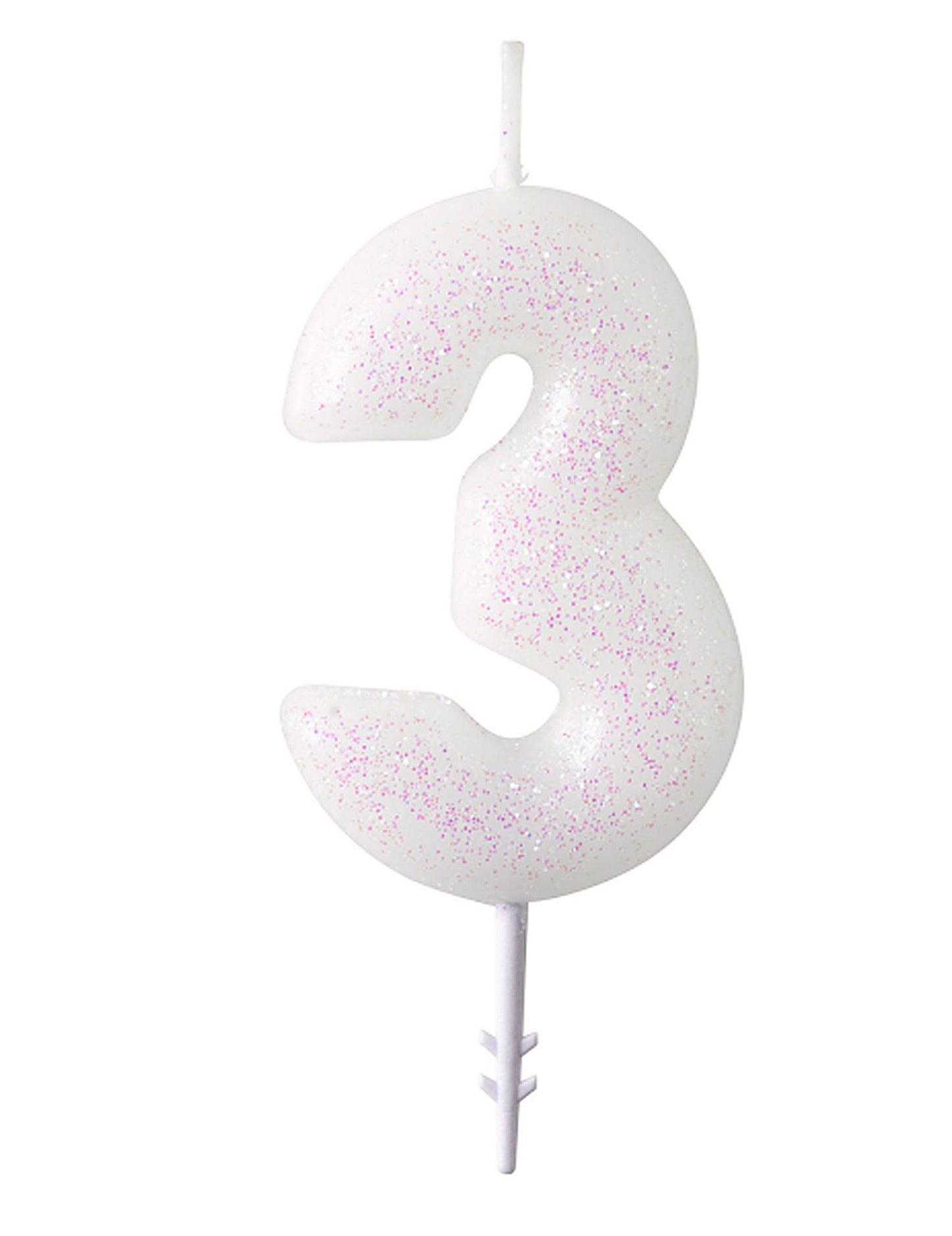 Bílá třpytivá svíčka s číslem 6,5 cm