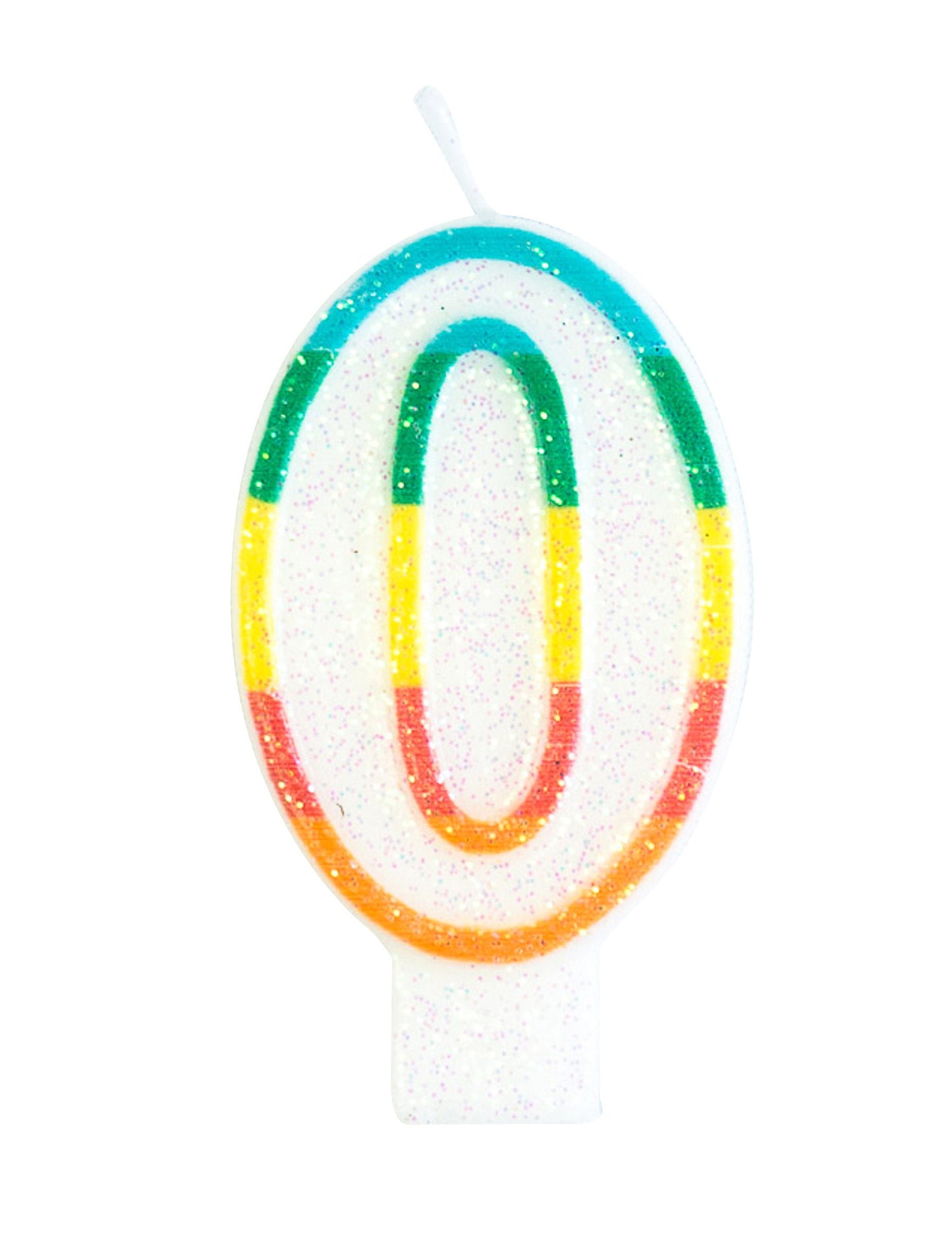 Bougie d'anniversaire chiffre 0 arc-en-ciel pailletée