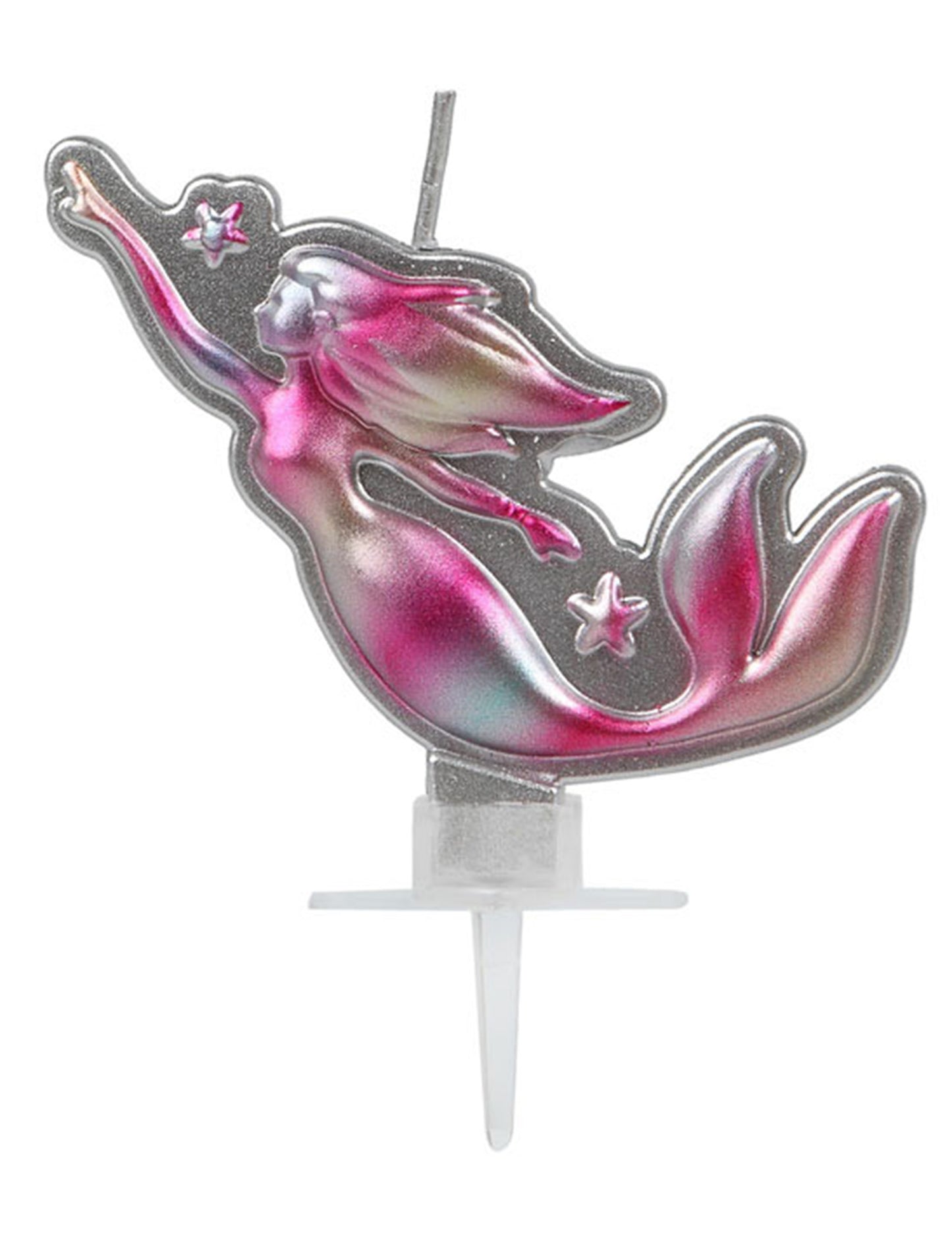 Svíčka Hezká růžová a stříbrná mořská panna 14 x 10 cm