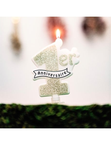Svíčka k 1. narozeninám, šampaňské, třpytky, 10 x 8 cm