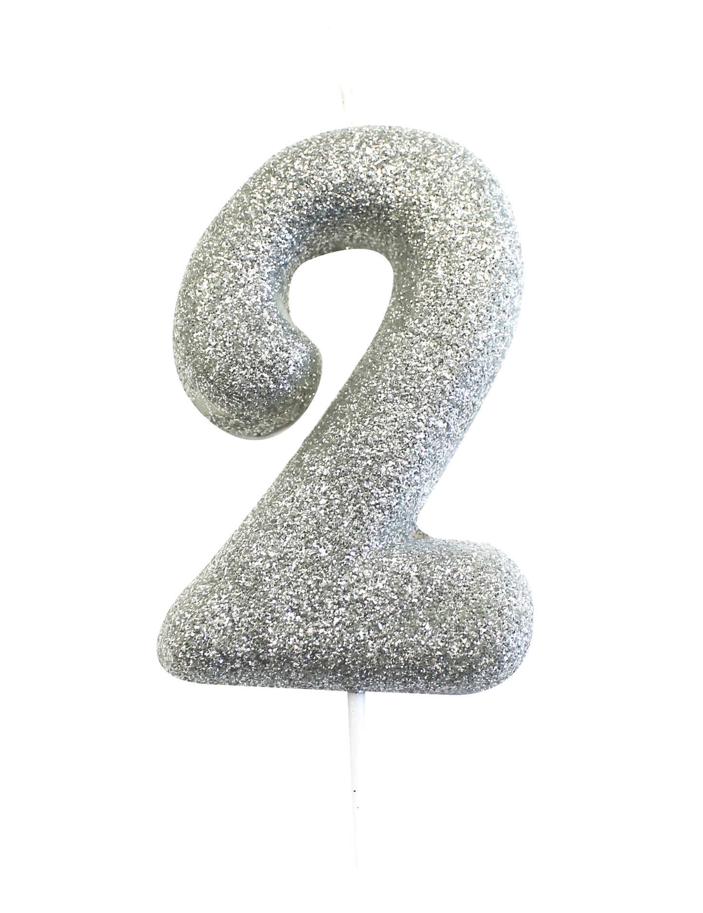 Svíčka na špejli číslo 2 třpytivá stříbrná 7 cm na dort