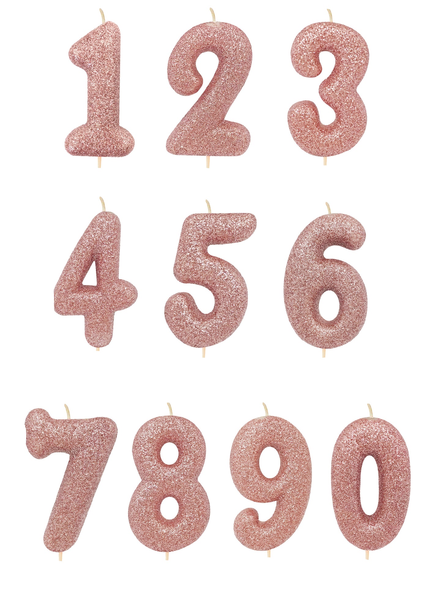 Růžovo-zlatá třpytivá svíčka číslo 7 na špejli cm