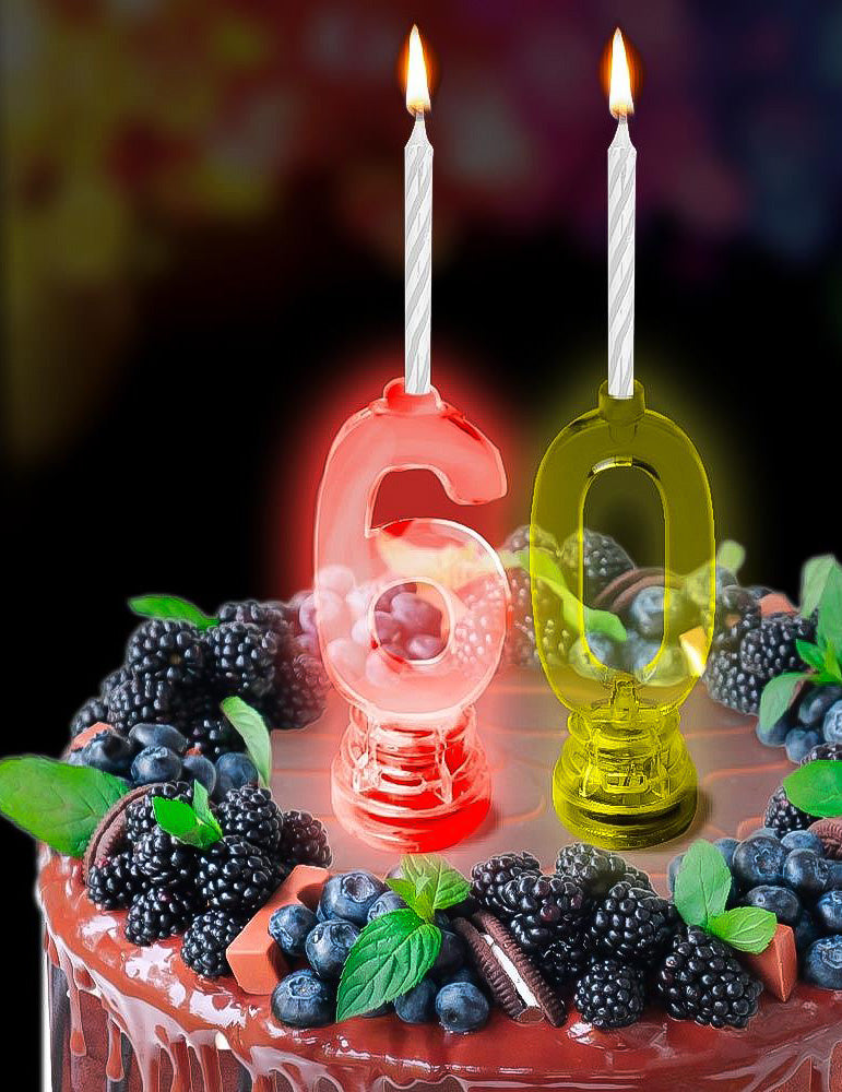 Mise en situation sur un gâteau de la bougie lumineuse LED chiffre 6