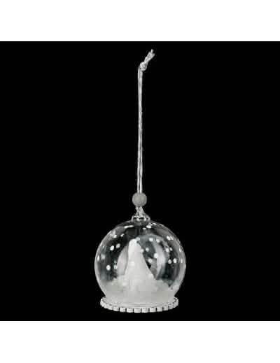 Vue d'ensemble avec cordon de suspension de la boule de noël en verre ours polaire